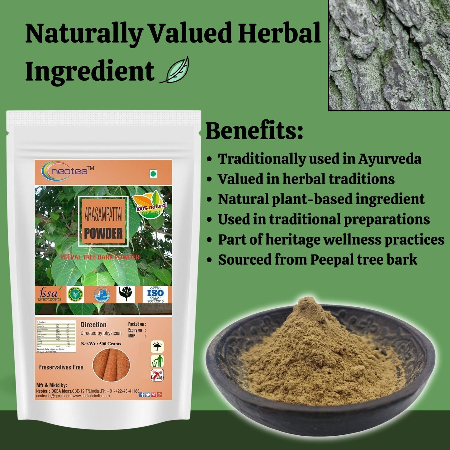 Neotea Arasampattai Powder 300g | Peepal Tree Bark (Sacred Fig/Ficus religiosa) | 100% Pure Herbal Powder | Natural & Minimally Processed