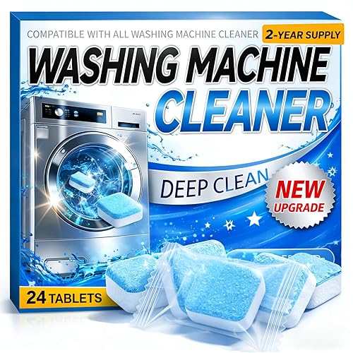Enzyme Washing Machine Cleaner Tablets (24 Pack) - 2X Power Deep Clean Laundry Machine Cleaner Descaler for HE, Front Load & Top Load Washer, Removes