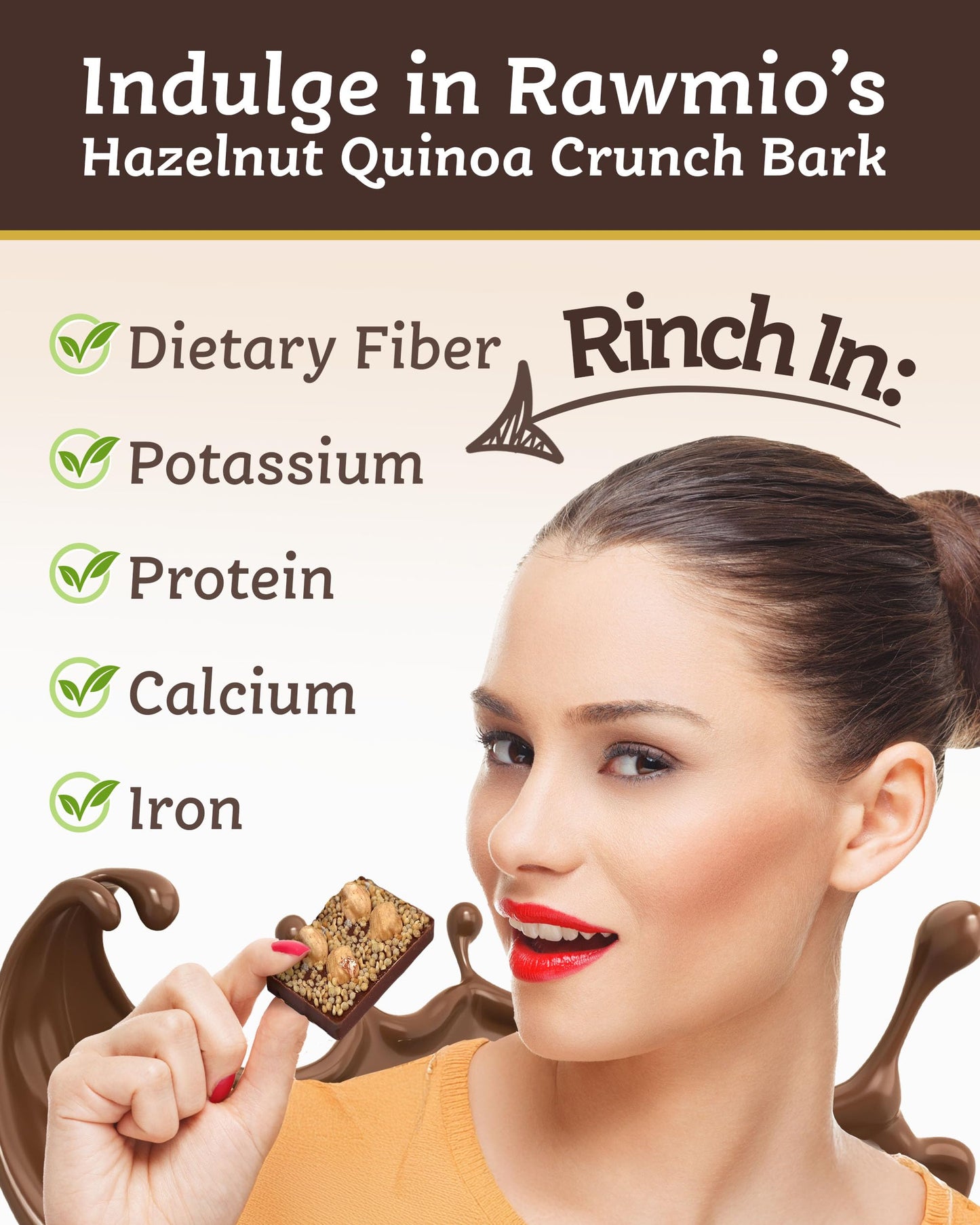 Rawmio Hazelnut Quinoa Crunch Bark - Crunchy Chocolate Bars with Dietary Fiber - Vegan Chocolate with Hazelnuts, Organic Quinoa, & Sea Salt - Decadent