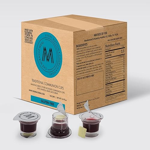 MM Pre Packaged Communion Plus Cups | Gulten free Box of 100 with juice and wafer | by The Miracle Meal