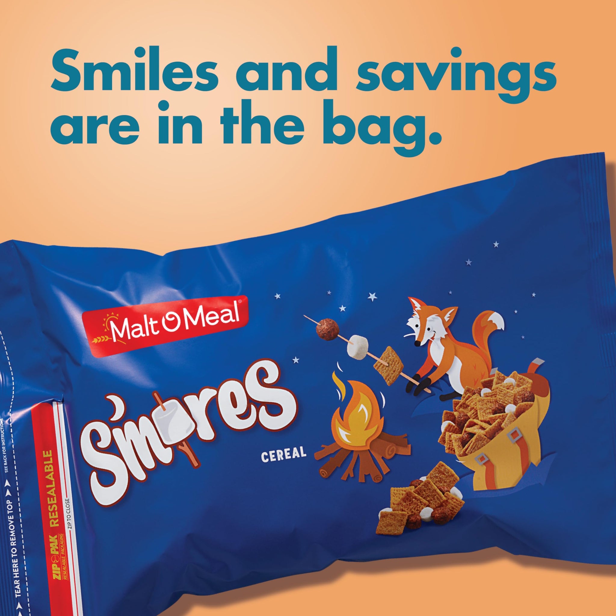 Malt-O-Meal S'mores Breakfast Cereal, Smores Cereal with Honey Graham Squares and Chocolatey Puffs and Marshmallow Bits, Large Cereal for Family, 47