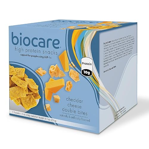 Biocare High Protein Snack for GLP-1 Users, Provides 10g Essential Protein, Cheddar Cheese Double Bites, (7 Count)
