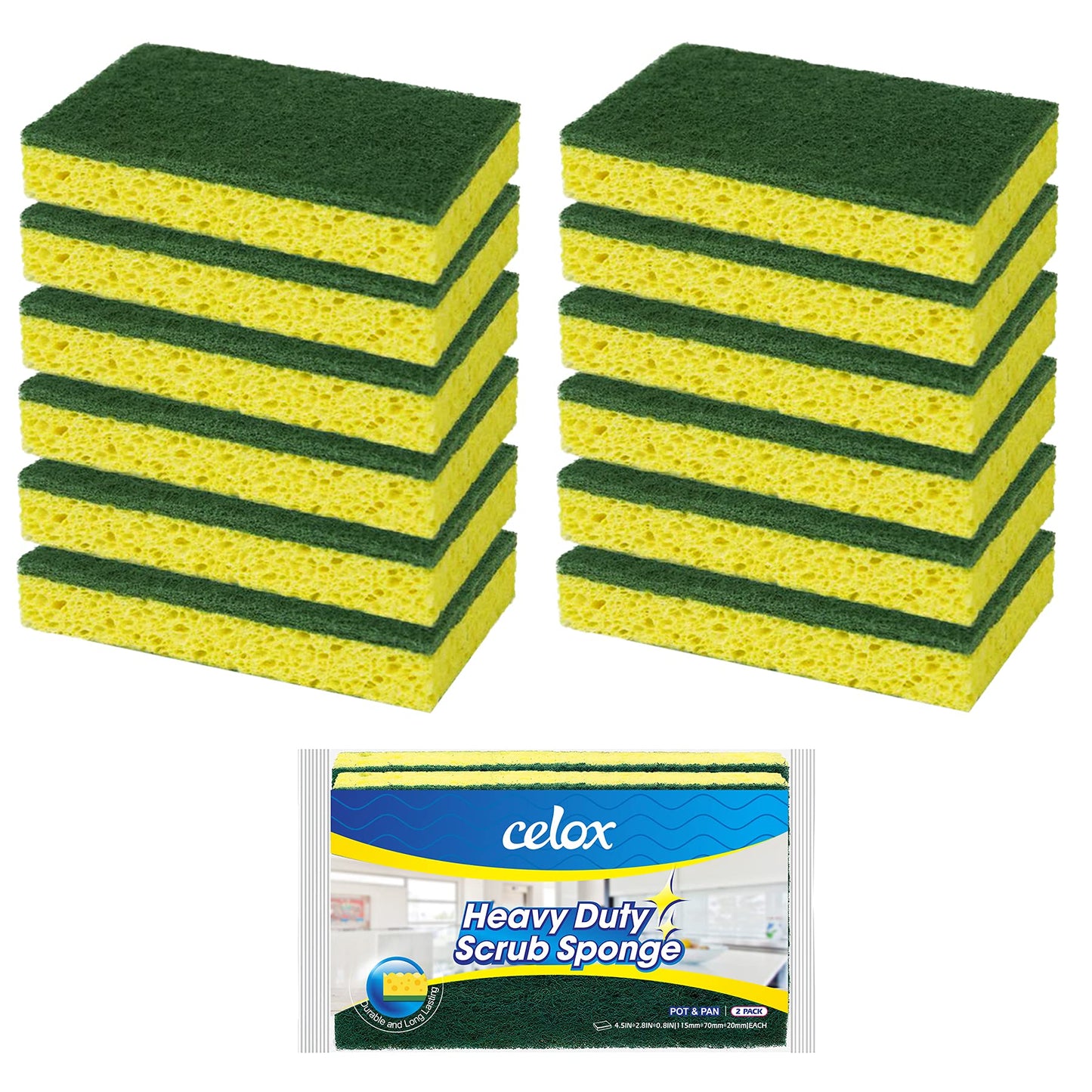 CELOX Sponges Kitchen Sponges for Dishes and Cleaning, 2-Sided Scrub Sponges Dish Sponge and Kitchen Sponge for Washing Dishes, Heavy Duty