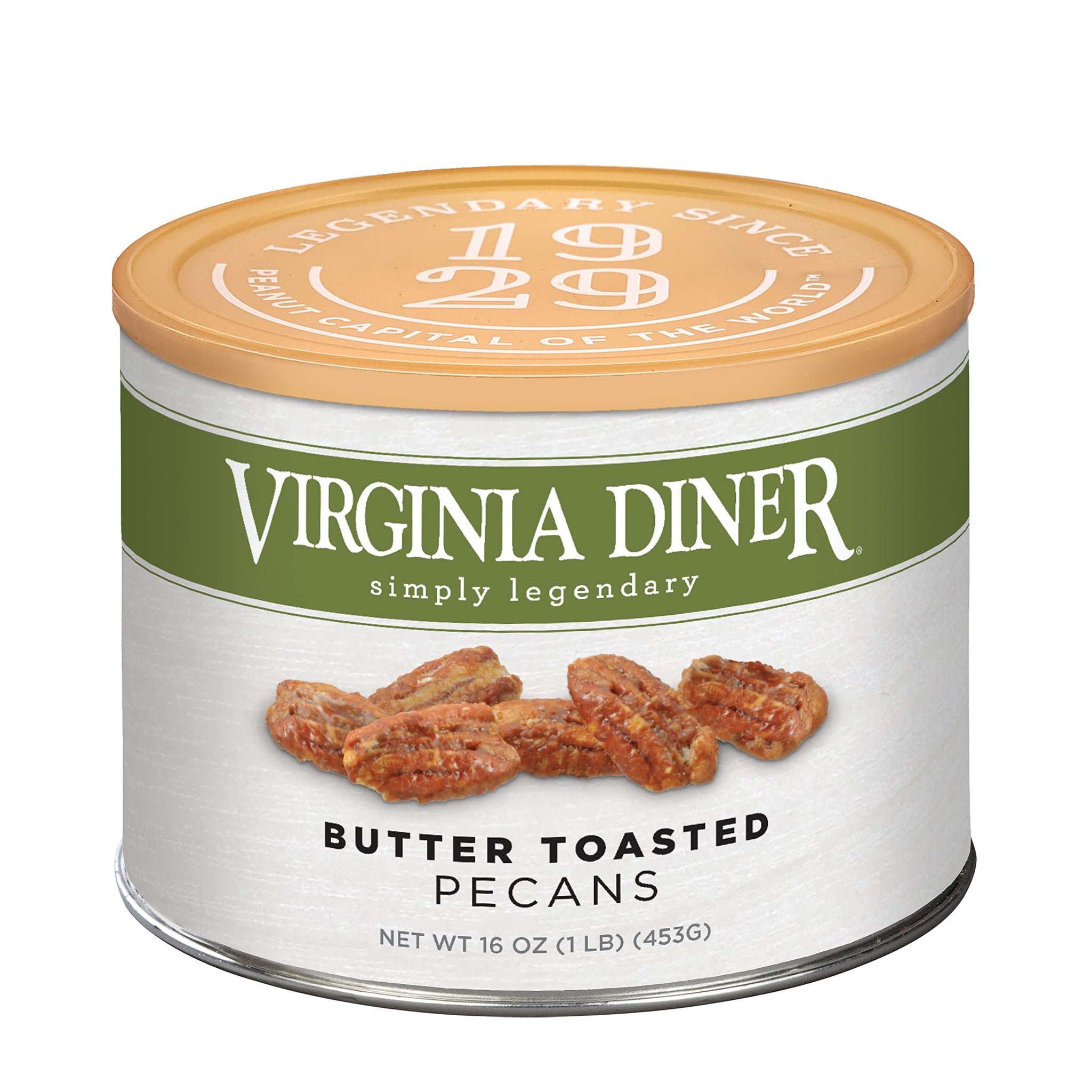 Virginia Diner Butter Toasted Pecans - Sweet Toasted Mammoth Georgia Pecans Gift Non-GMO, Preservative Free Gifts from Virginia Since 1929-16 Oz Can