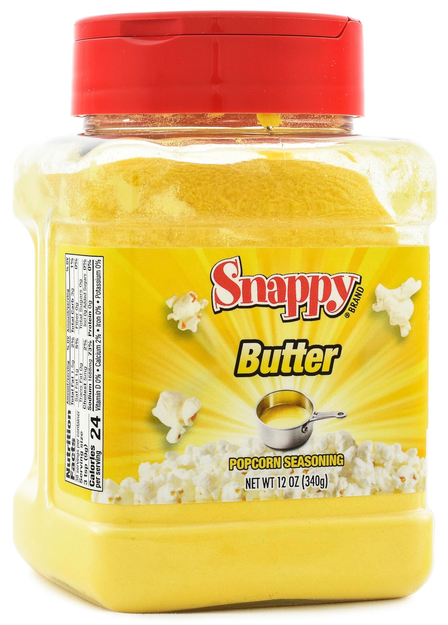 Snappy Butter Popcorn Seasoning, 12 oz, 12-Count Case, Bold Butter and Salt Flavor, No MSG Added