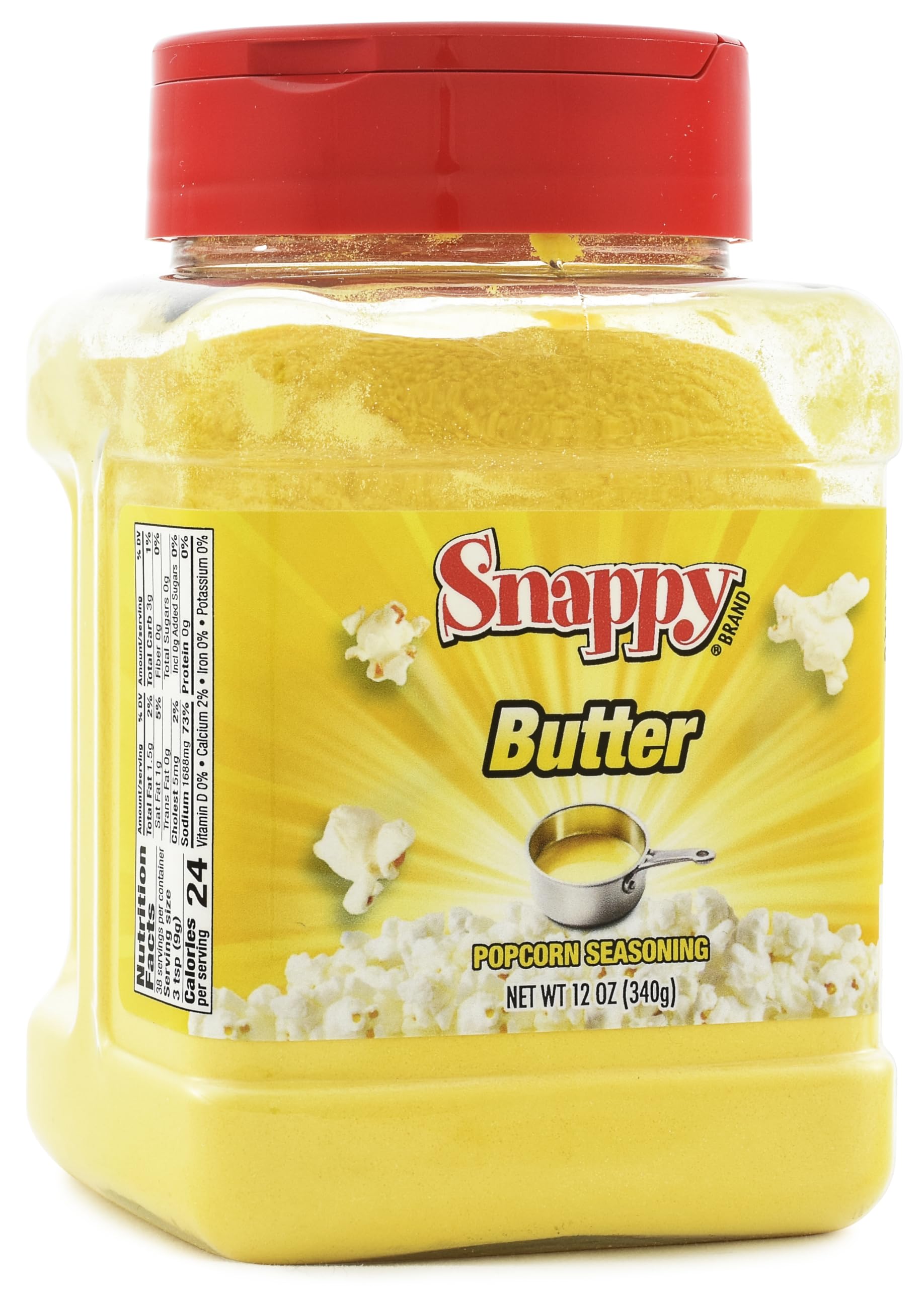 Snappy Butter Popcorn Seasoning, 12 oz, 12-Count Case, Bold Butter and Salt Flavor, No MSG Added