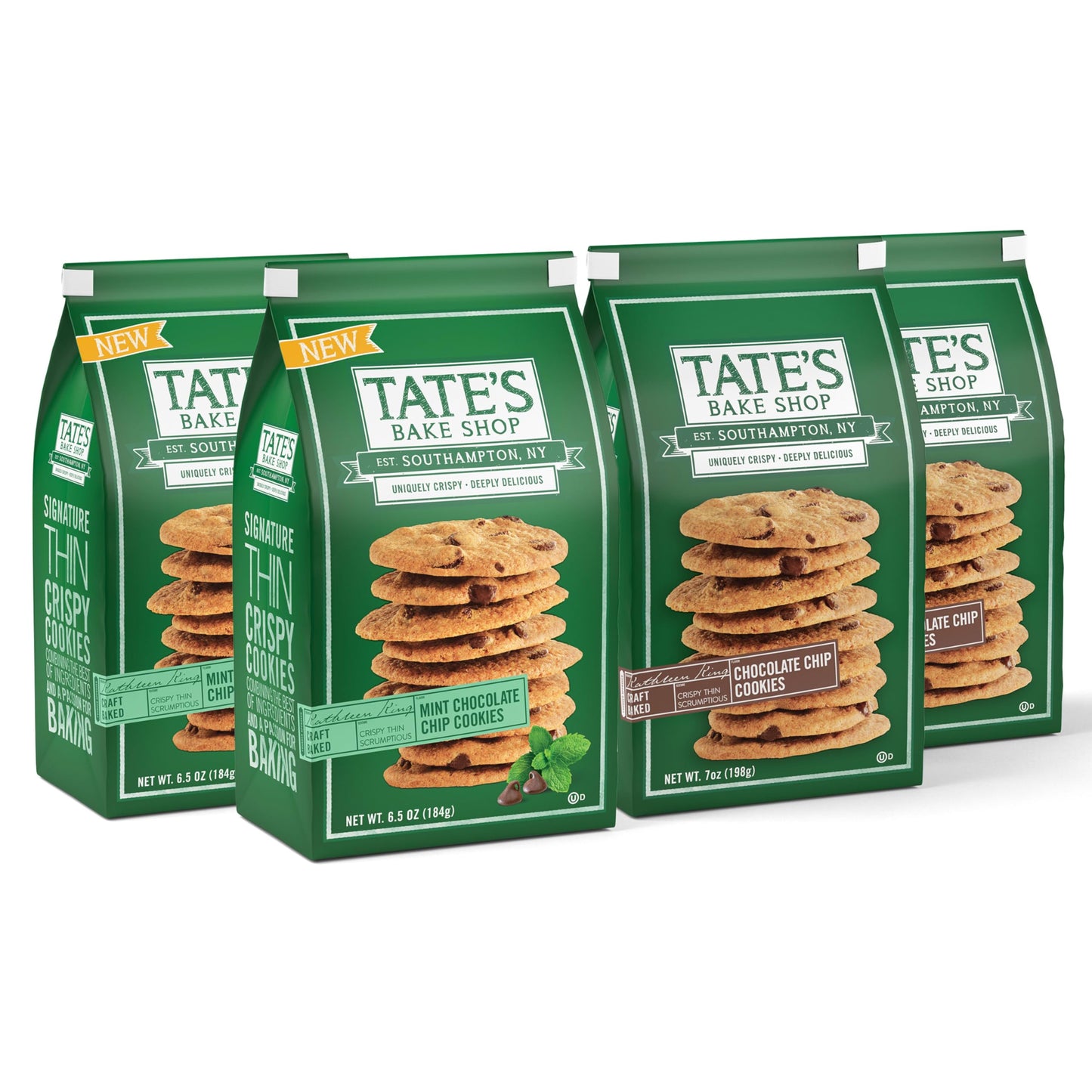 Tate's Bake Shop Mint Chocolate Chip and Chocolate Chip Cookies Variety Pack, 4 Bags