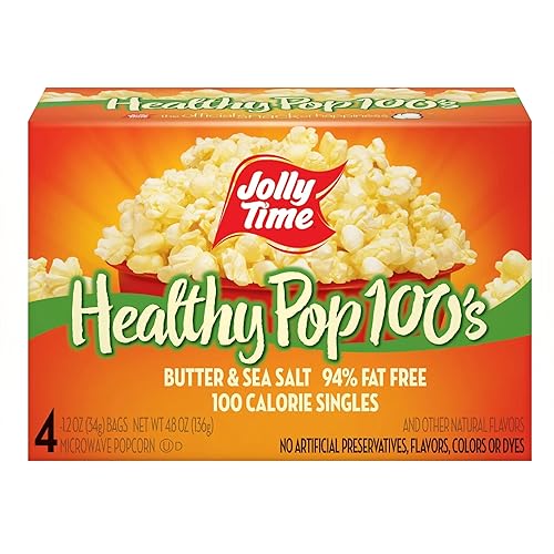 Jolly Time T Healthy Pop Microwave Popcorn, Low Fat Gluten Free Non-GMO (Healthy Pop 100's - Butter & Sea Salt, 1.2 Ounce (Pack of 4))