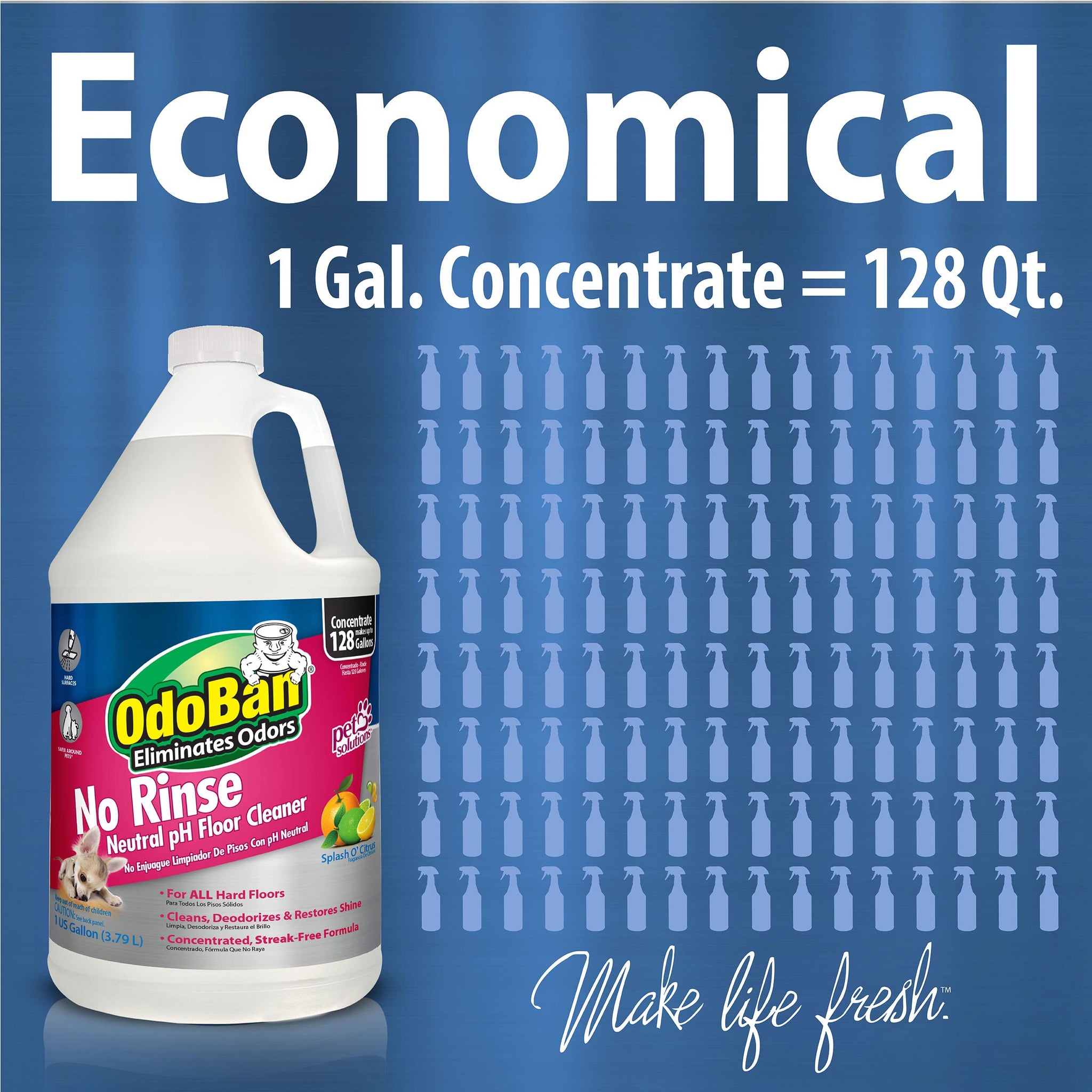 OdoBan Pet Solutions No Rinse Neutral pH Floor Cleaner Concentrate, 3 Gallons, Splash O' Citrus Scent