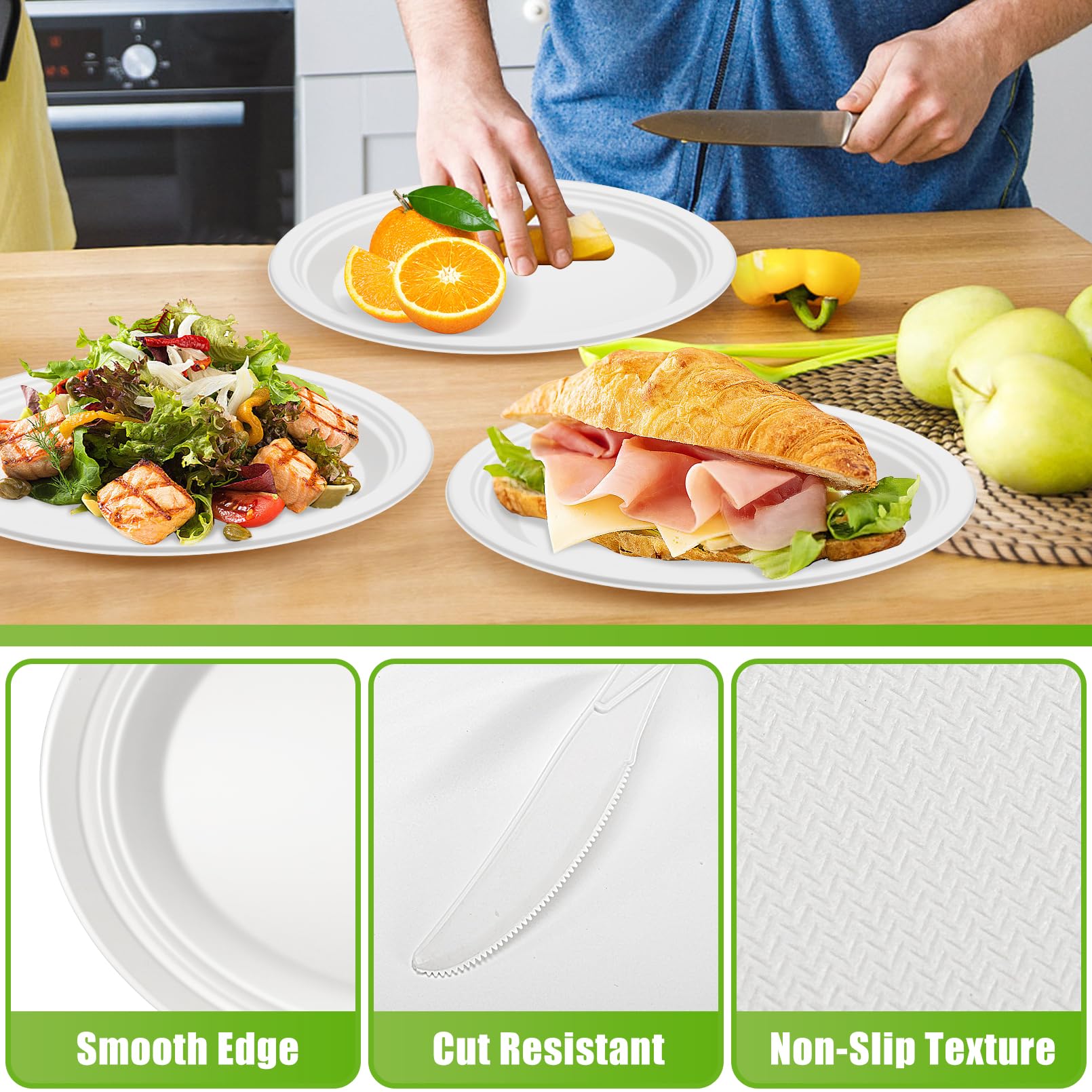 IJRPLM Oval Paper Plates,100 Pack 100% Compostable Oval Plates, 12 Inch Heavy Duty Paper Plates,Large Paper Plates,Eco-Friendly Biodegradable