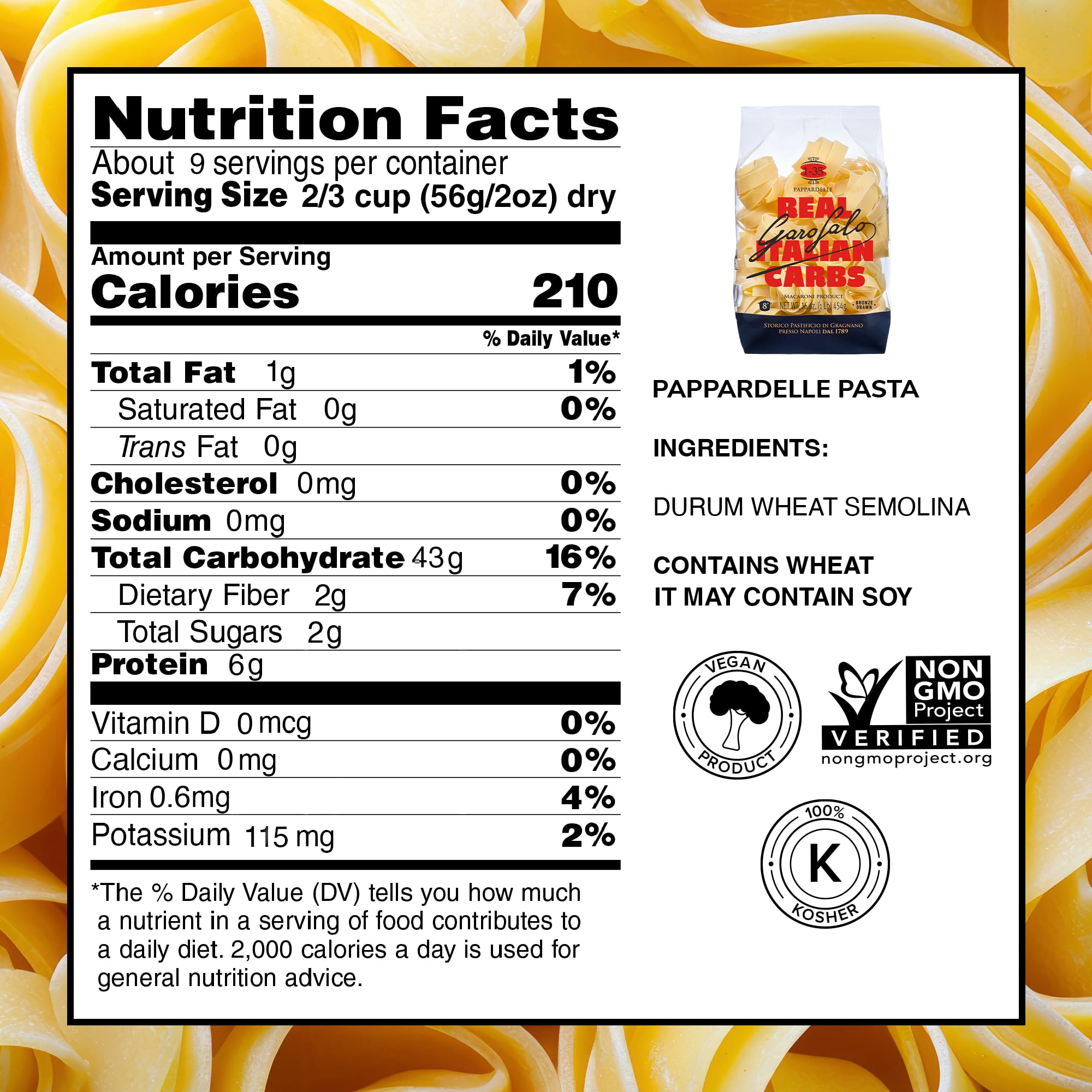 Garofalo - Premium Durum Wheat Semolina Pappardelle Pasta, Italian Made, Bronze-Drawn, Al-Dente, One-Ingredient Pasta (4 pack)