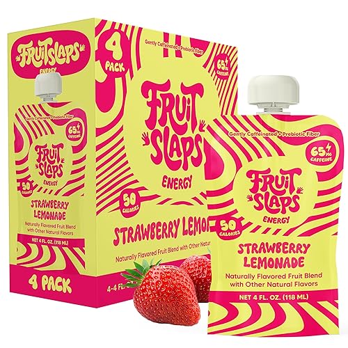 Fruit Slaps Caffeinated Fruit Blend - Strawberry Lemonade, Natural Caffeine, Real Fruit, Prebiotic Fiber - Energy Boost for Focus & Gut Health