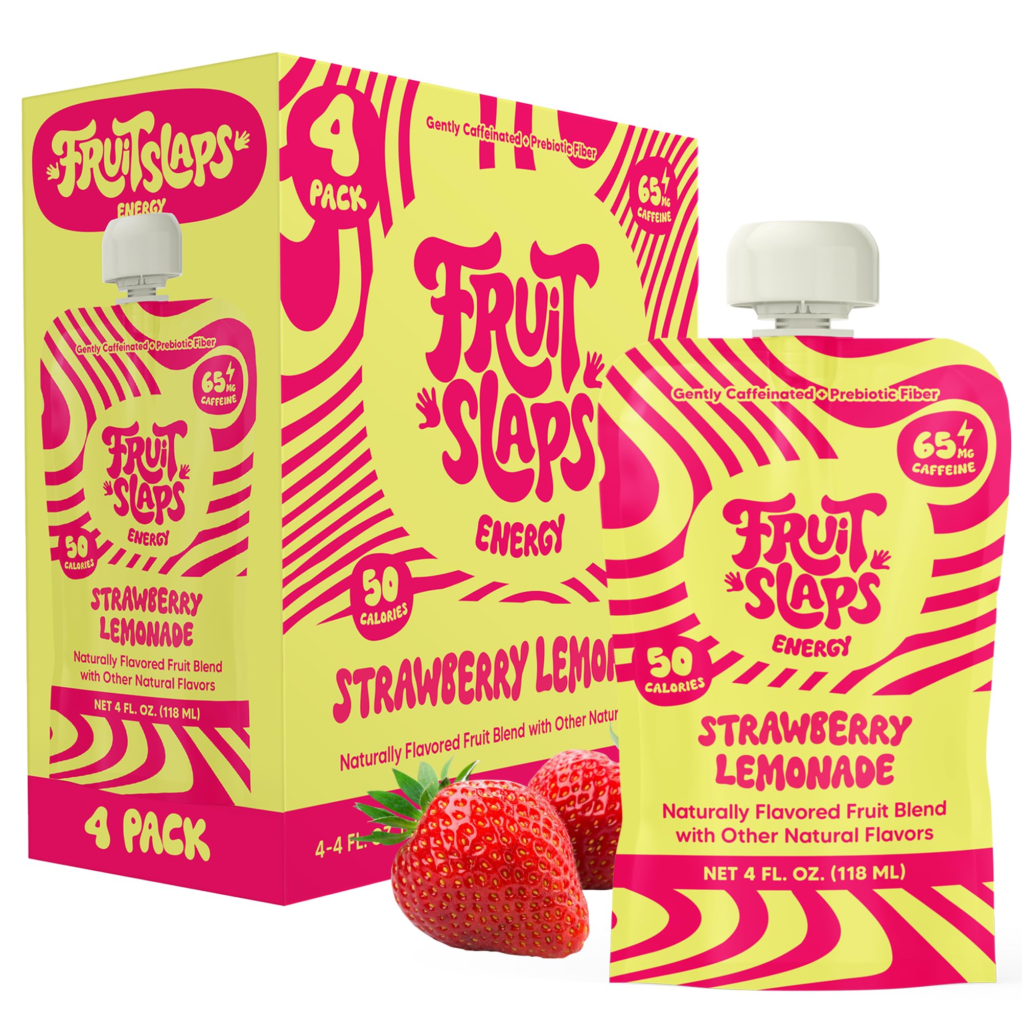 Fruit Slaps Caffeinated Fruit Blend - Strawberry Lemonade, Natural Caffeine, Real Fruit, Prebiotic Fiber - Energy Boost for Focus & Gut Health