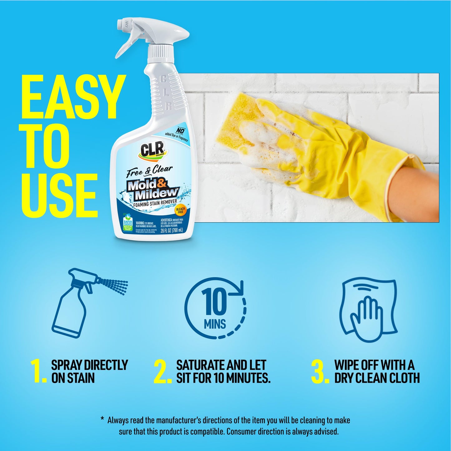 CLR Brands® Mold & Mildew Bleach-Free Free & Clear Stain Remover, No Dyes or Fragrances, 26 Oz Bottle (Pack of 1)