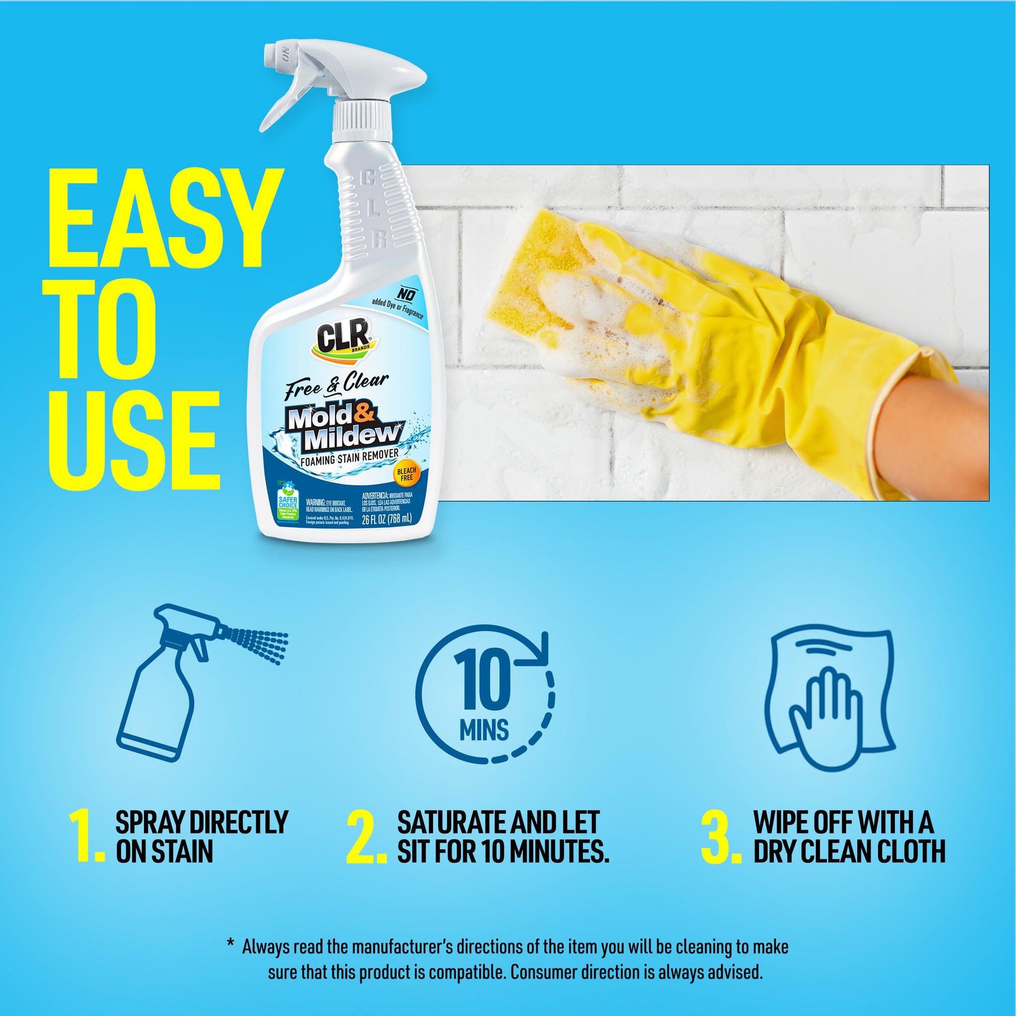 CLR Brands® Mold & Mildew Bleach-Free Free & Clear Stain Remover, No Dyes or Fragrances, 26 Oz Bottle (Pack of 1)