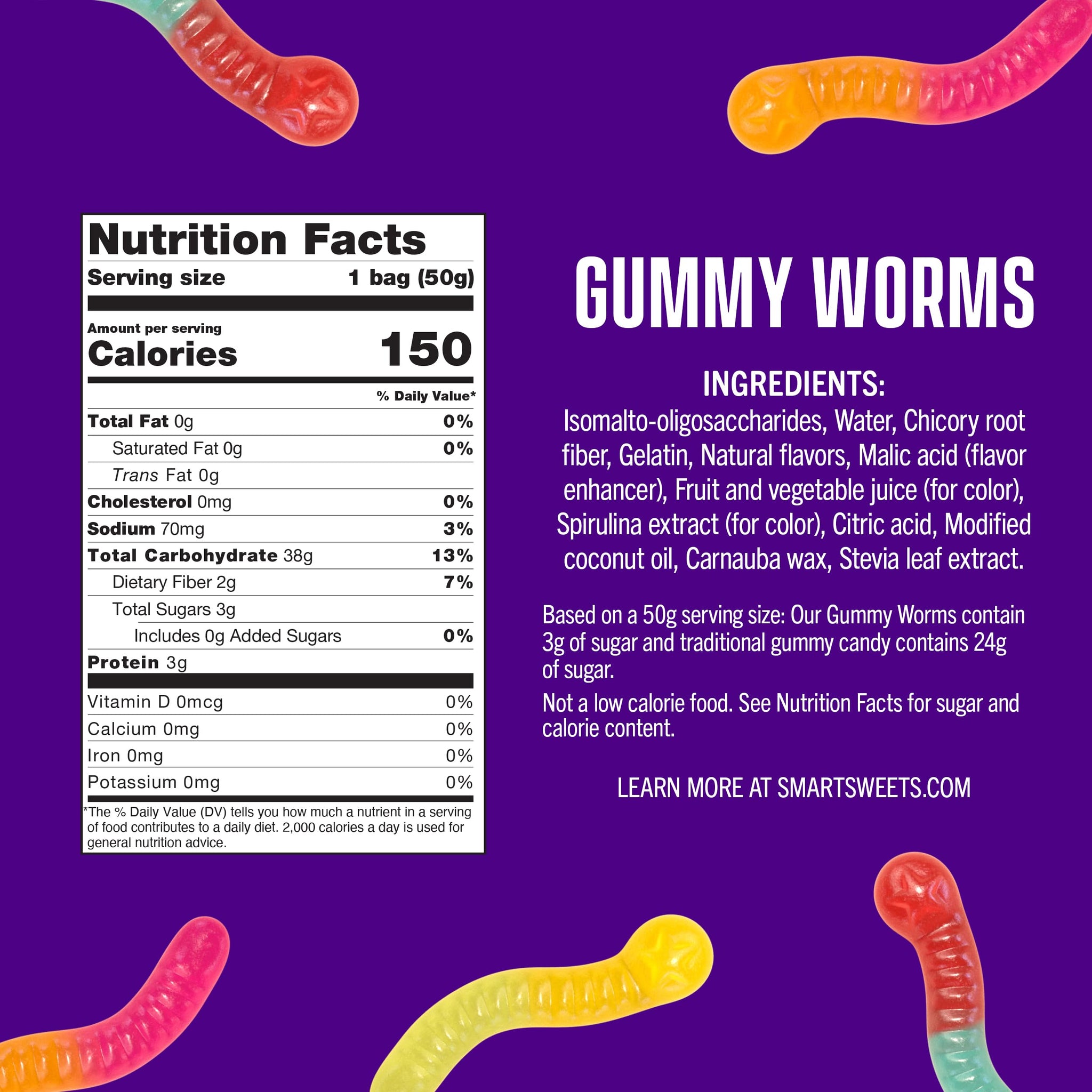 Smart Sweets, Gummy Worms, 1.8 Ounce