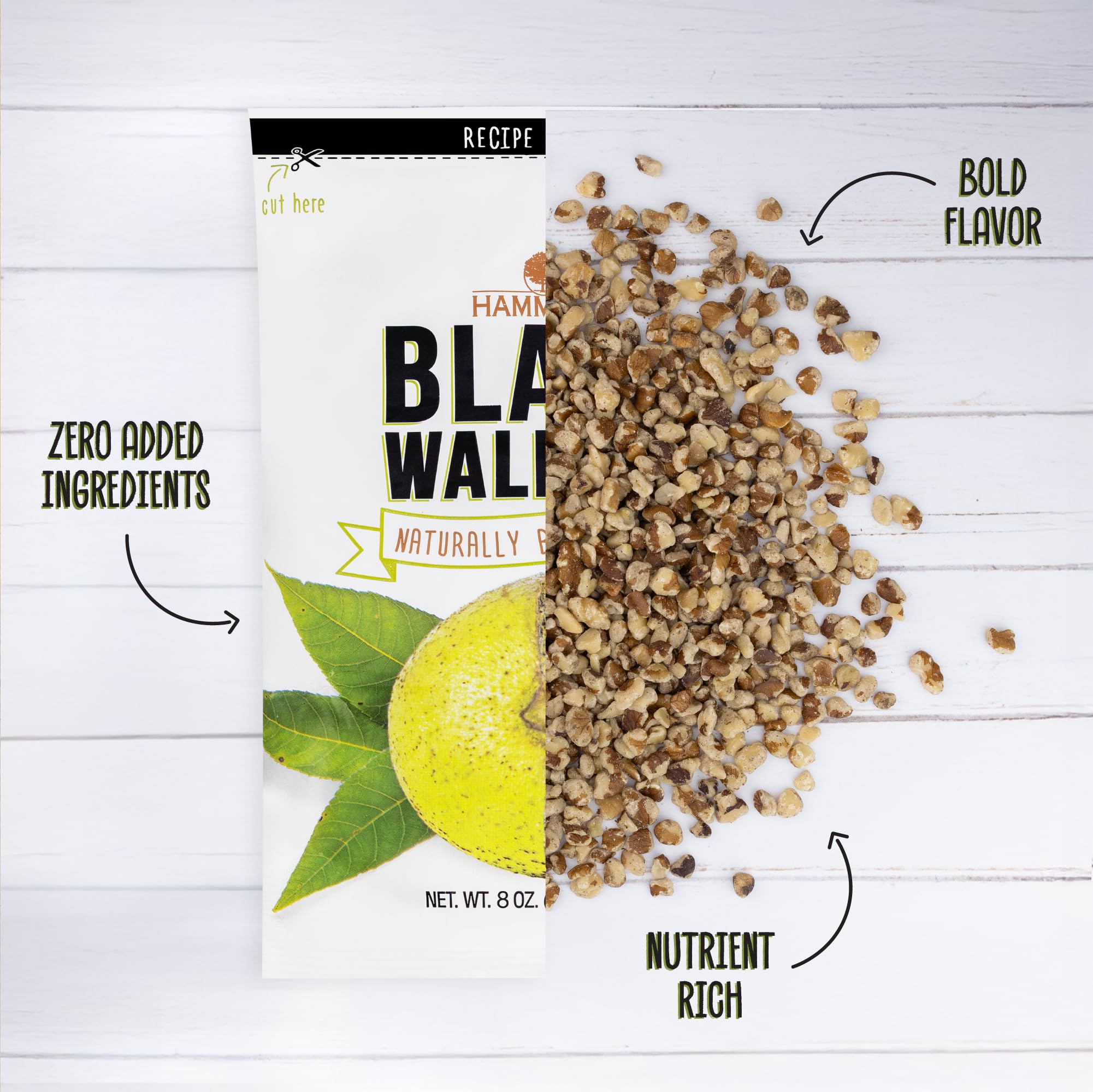 Hammons Black Walnuts - Wild Harvested - Non-GMO, Gluten Free, High Protein, Keto Snack - Recipe Ready Nuts Great for Cooking and Baking - 8oz