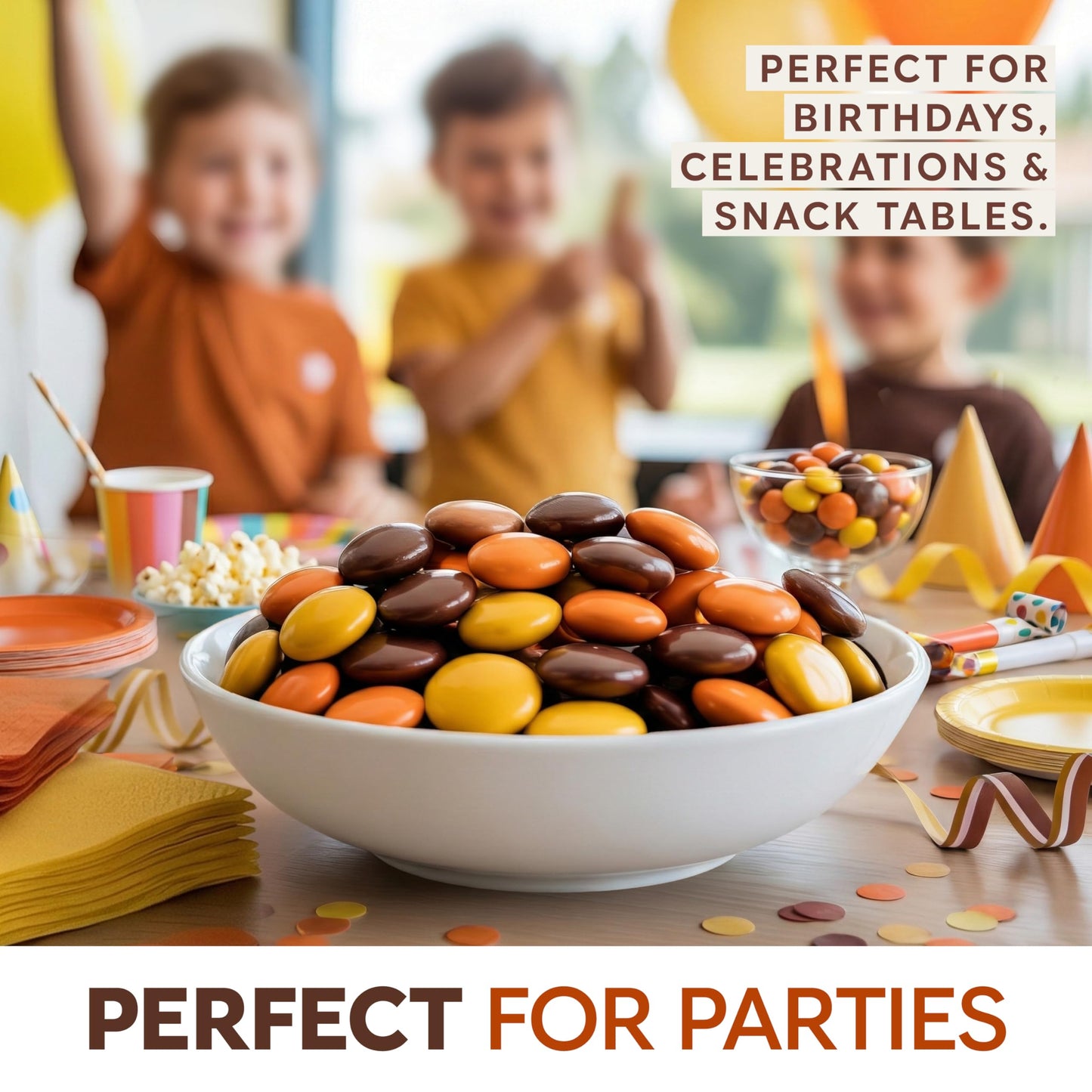 Candy Coated Peanut Butter Chocolate Bites 24oz Bulk Bag, Peanut Butter Center with Crisp Shell, Orange Yellow Brown Candy Pieces for Party Favors