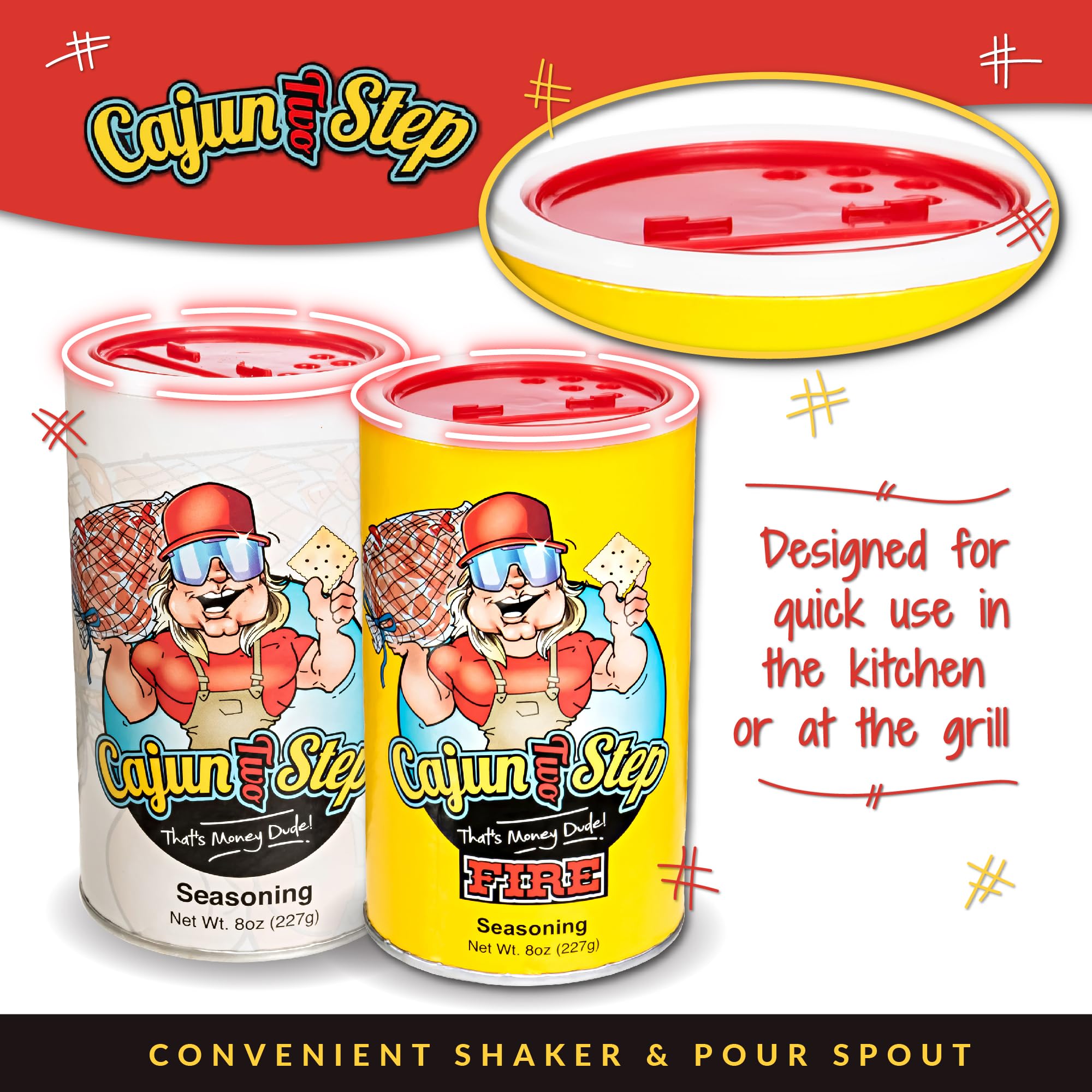 Cajun Two Step - StaleKracker - Variety Bundle - 1 each of Original Seasoning 8oz and Fire Seasoning 8 oz