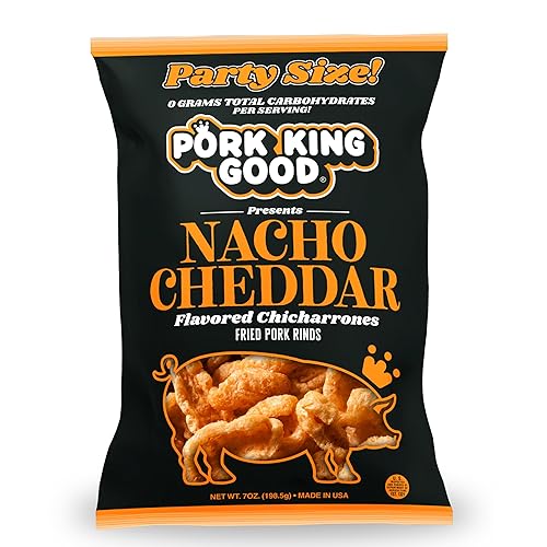 Pork King Good Nacho Cheddar Pork Rinds 7 OZ FAMILY SIZE (Chicharrones - Keto Snacks)