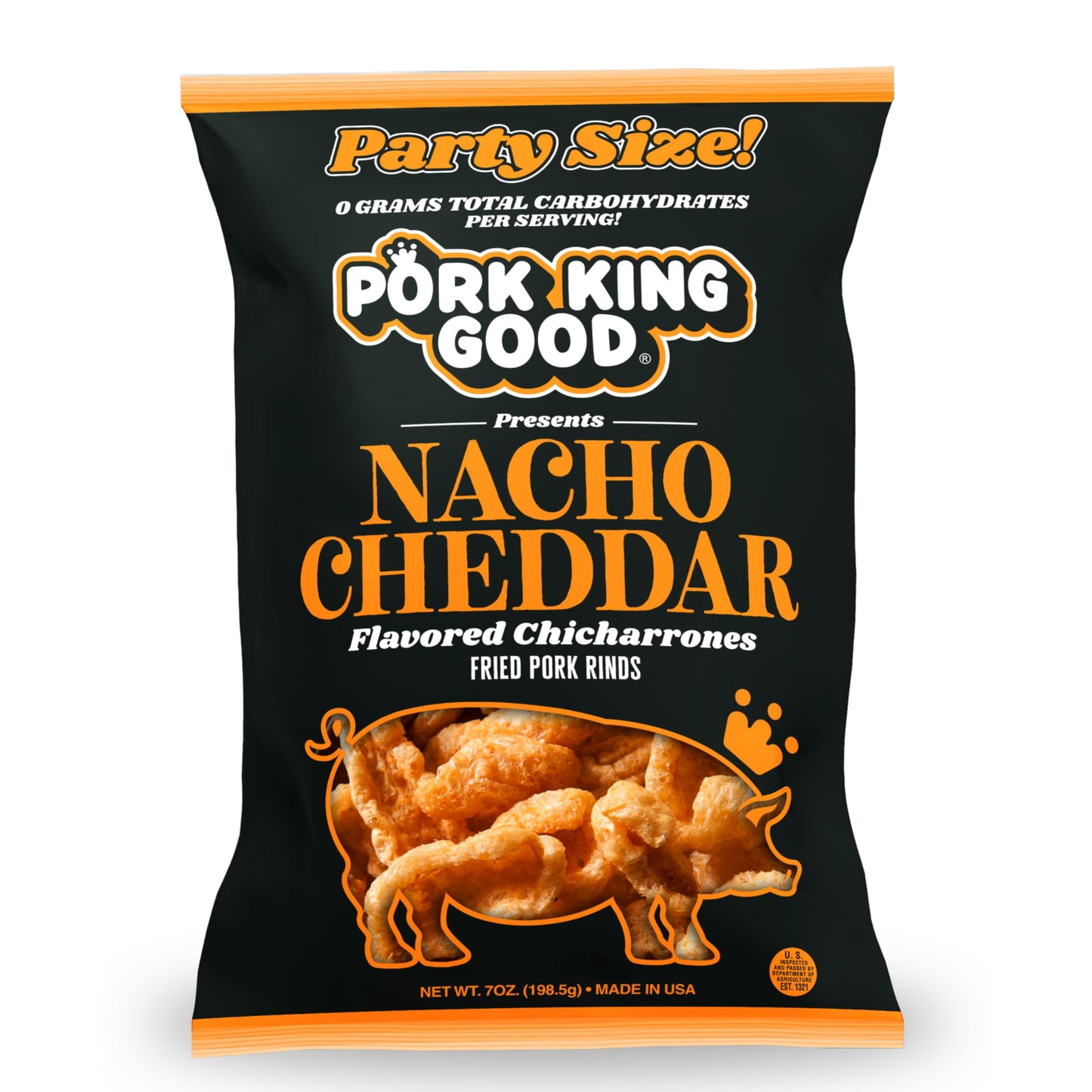 Pork King Good Nacho Cheddar Pork Rinds 7 OZ FAMILY SIZE (Chicharrones - Keto Snacks)