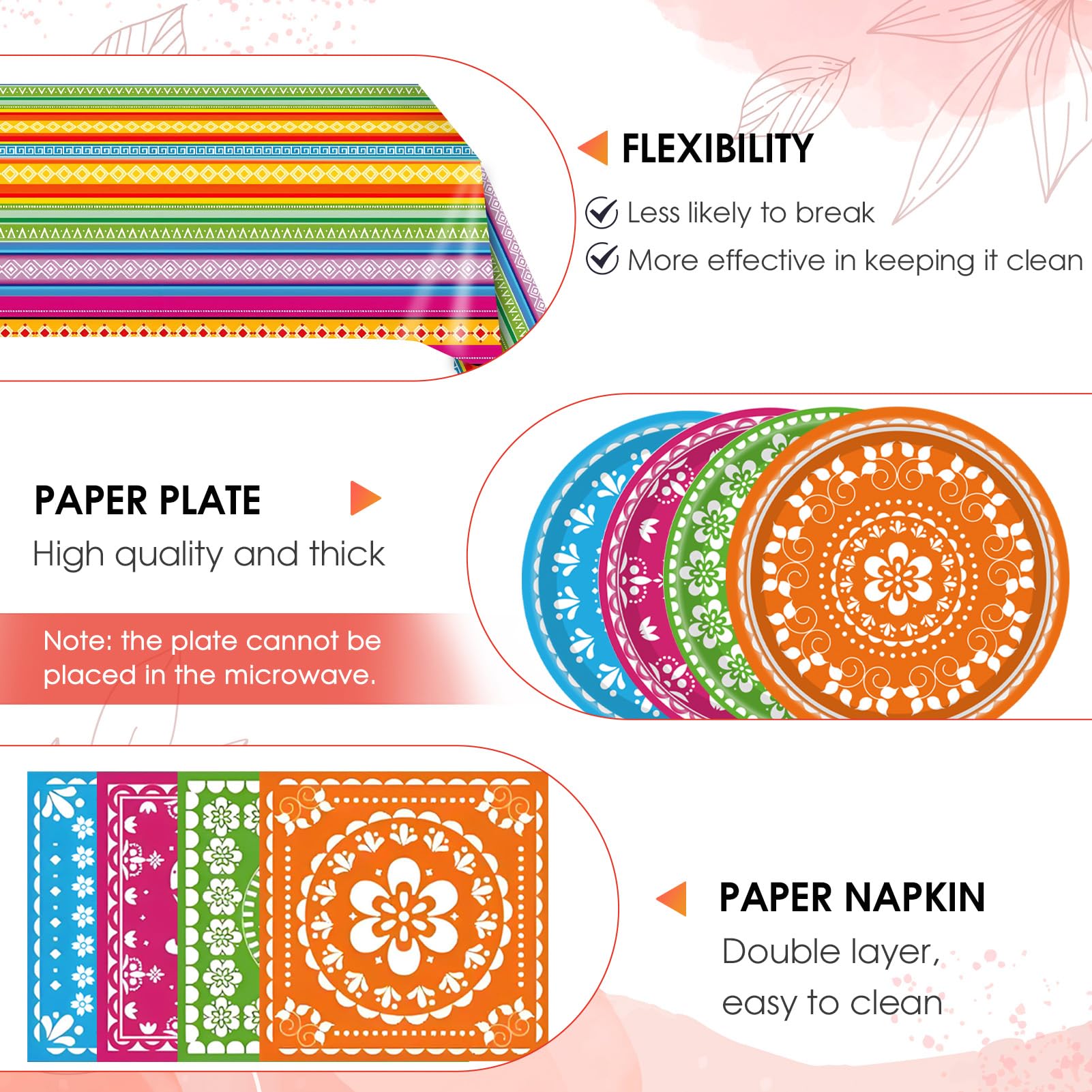 81PCS Mexican Fiesta Party Decorations Mexican Cinco De Mayo Party Decorations Supplies Mexican Disposable Paper Plates Napkins Mexico Plastic