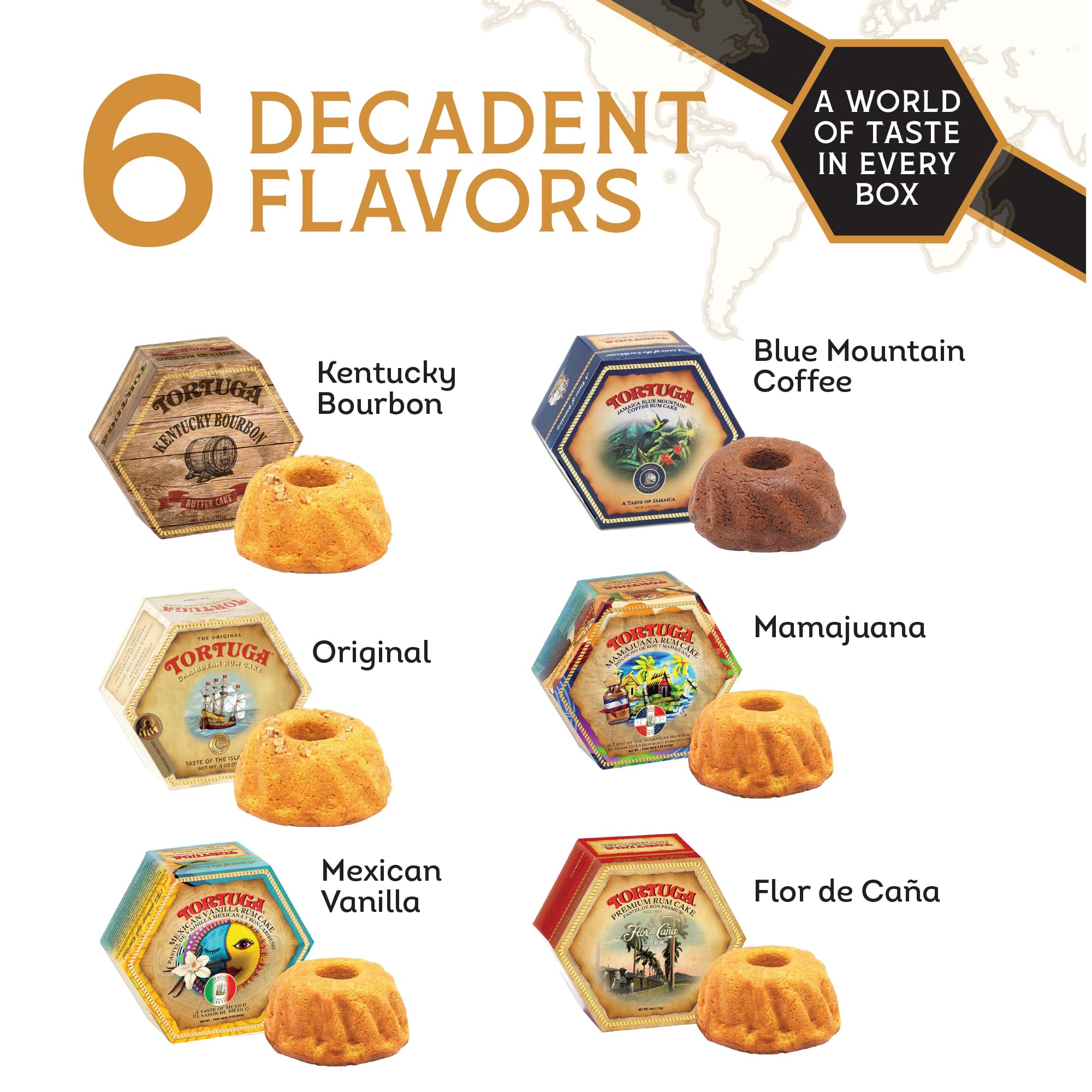 TORTUGA Provenance Rum Cake Variety Pack - 4 oz. - 6 Pack - The Perfect Premium Gourmet Gift for Stocking Stuffers, Gift Baskets, and Christmas Gifts