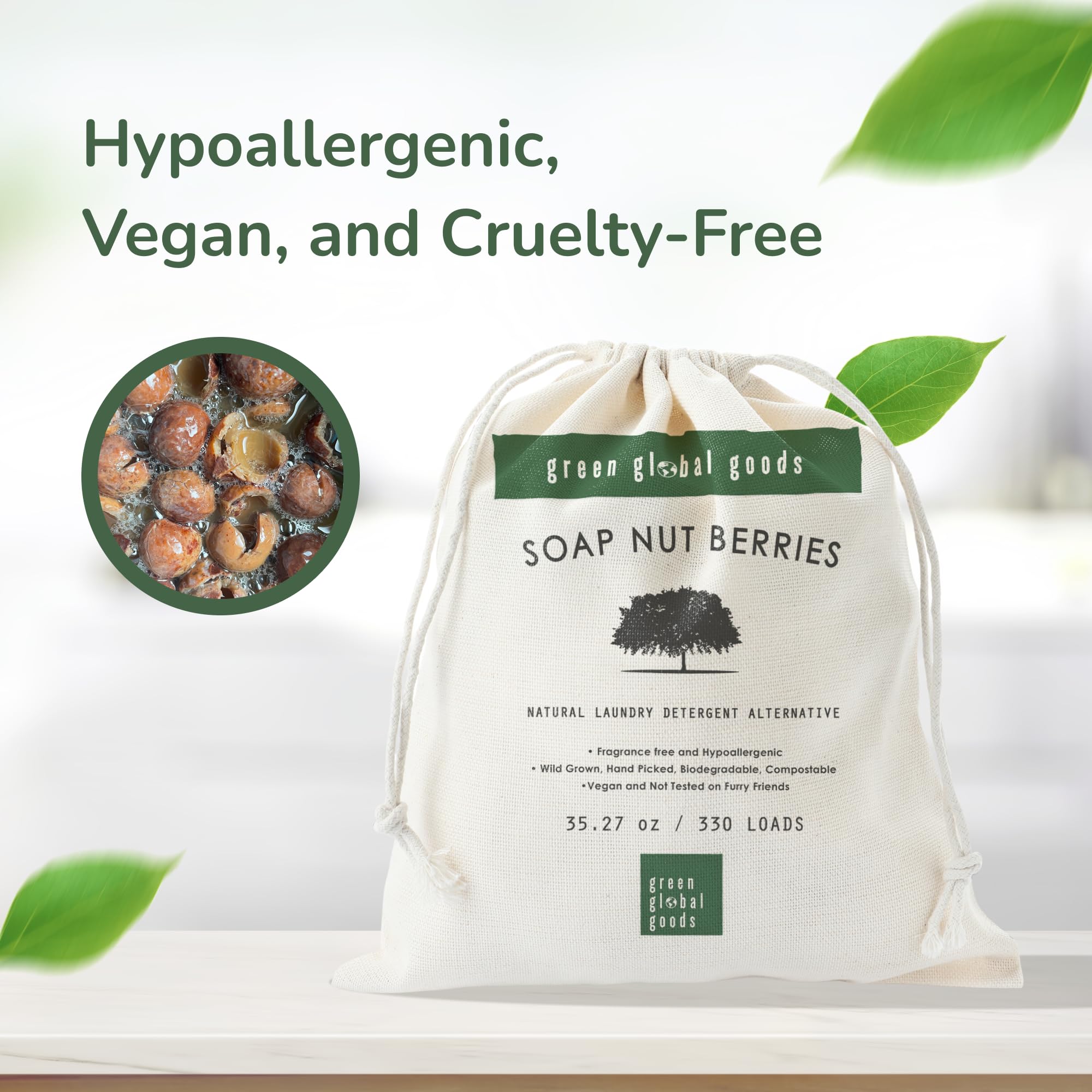 Soap Nuts Organic Berries for Laundry 330 Loads 2.2 Lbs Bulk Bag of Soap Nuts Unscented Soapberries are Nature's Alternative Detergent with Burlap
