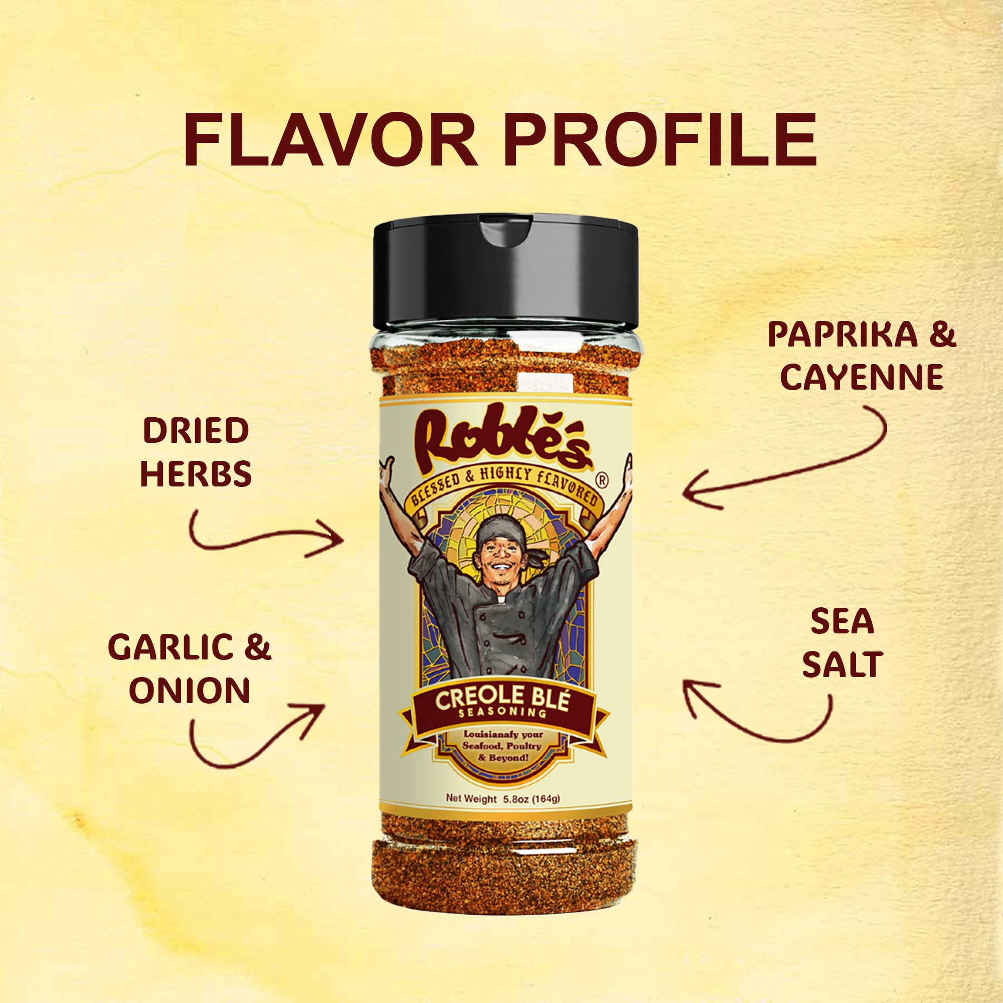 Blessed and Highly Flavored Creole Blé Seasoning by Chef Roblé, Gluten-Free, Low Sodium Mix, Spicy, Natural Spice Blend for Grilling, Vegetables