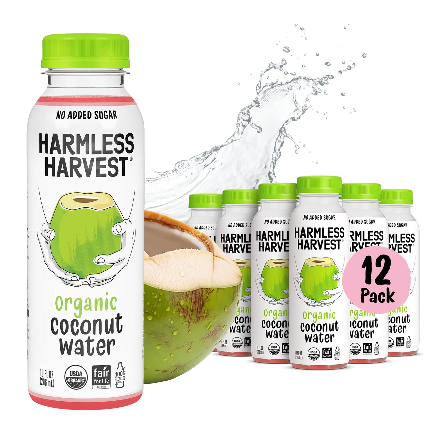 Harmless Harvest Organic Coconut Water 10 Fl Oz, 12 Pack - Original Coconut Water No Sugar Added, No Added Flavor Only Natural Electrolyte Hydration