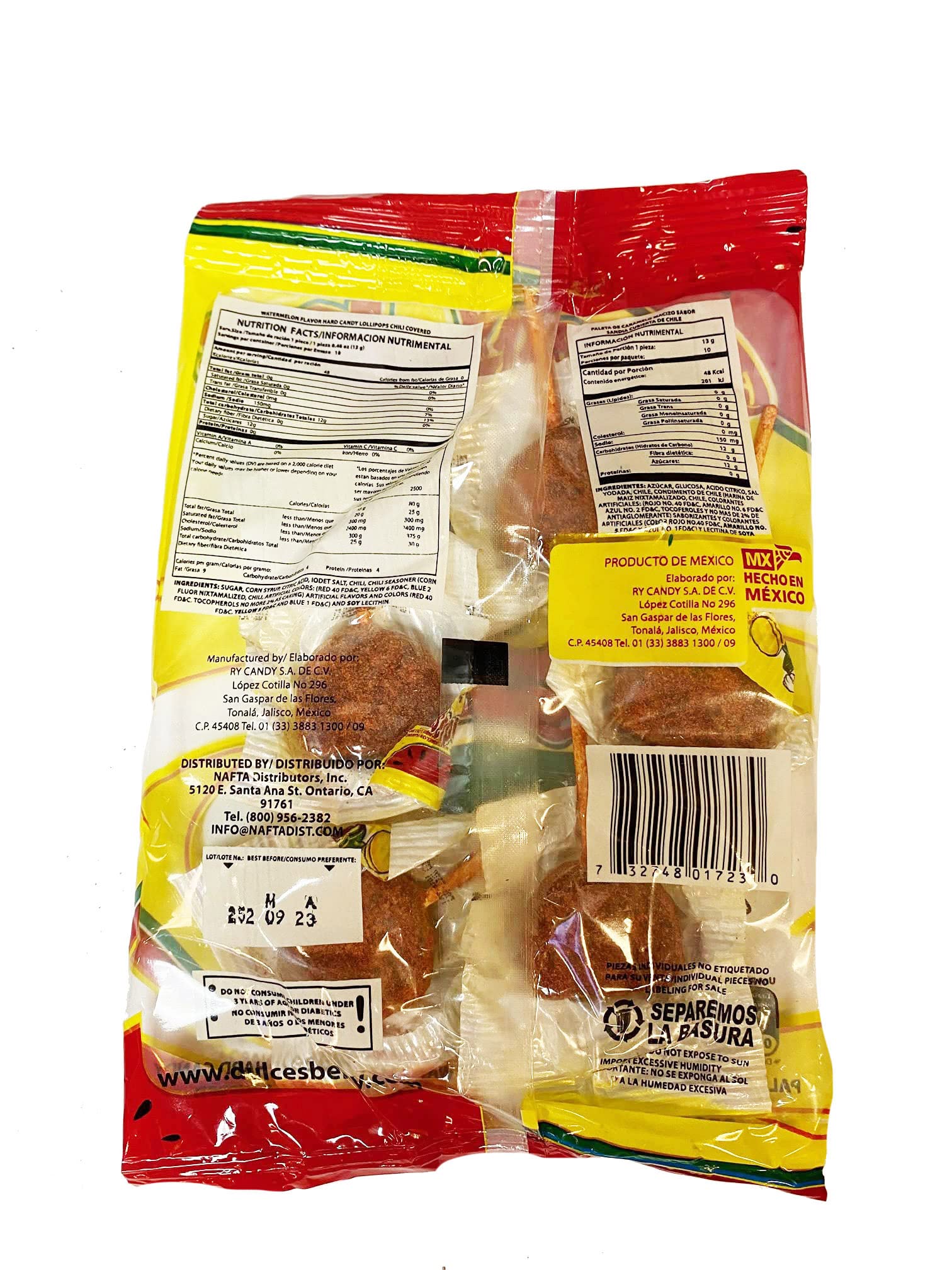 Beny Sandias Watermelon Hard Candy Lollipop Chili Coated 10ct 4.59oz Bag