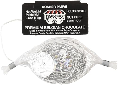 Only Kosher Candy Hanukkah Chocolate Gelt Coin - Kosher Parve Chanukkah Gelt Chocolate Coins and Nut Free Silver Foil Parve Chocolate Coins