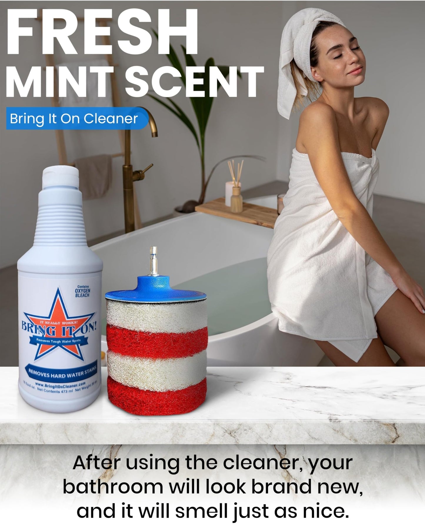 Bring It On Cleaner Hard Water Stain Remover 16 oz | Glass, Soap Scum Remover for Shower Glass, Fiberglass, Windows, Tile and Grout Cleaner