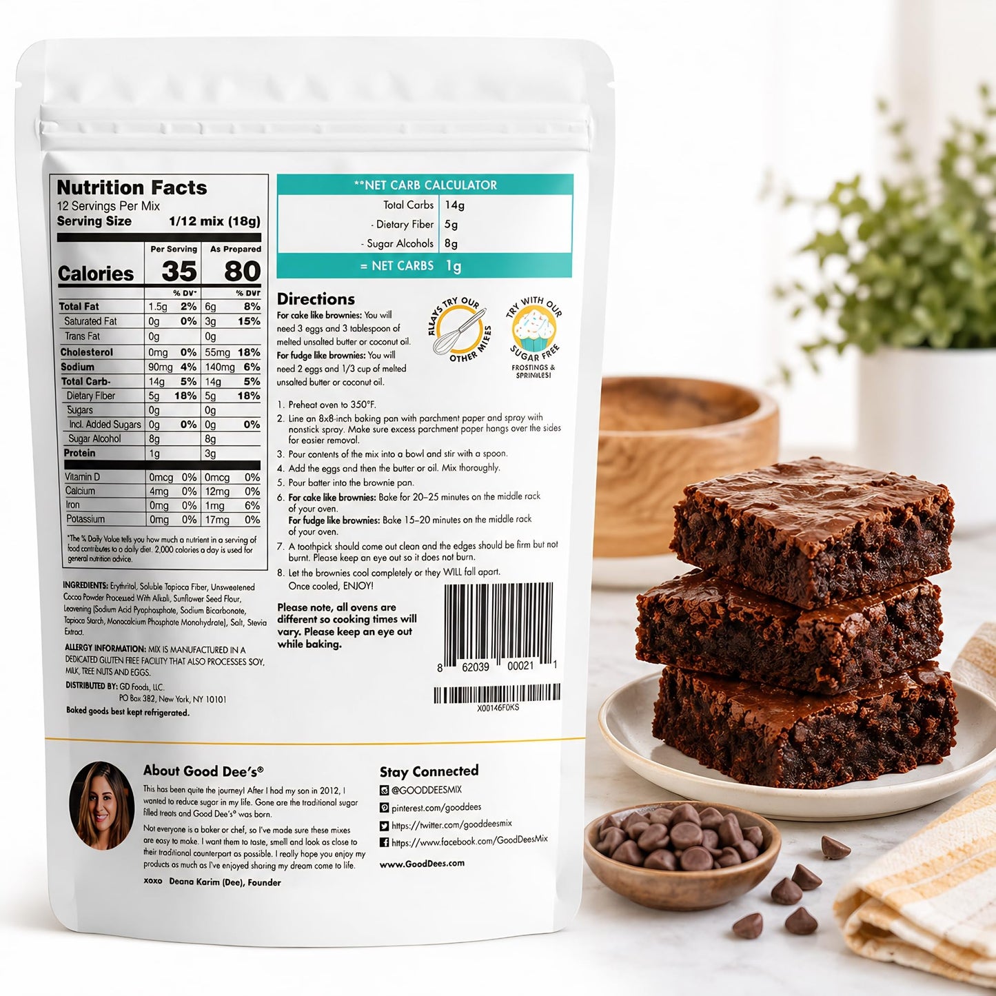 Good Dee's Chocolate Brownie Mix | Keto Baking Mix | Sugar-Free, Gluten-Free, Grain-Free, Nut-Free, Soy-Free & Low Carb Baking Mix | Diabetic, Atkins & WW Friendly (Pack of 1)