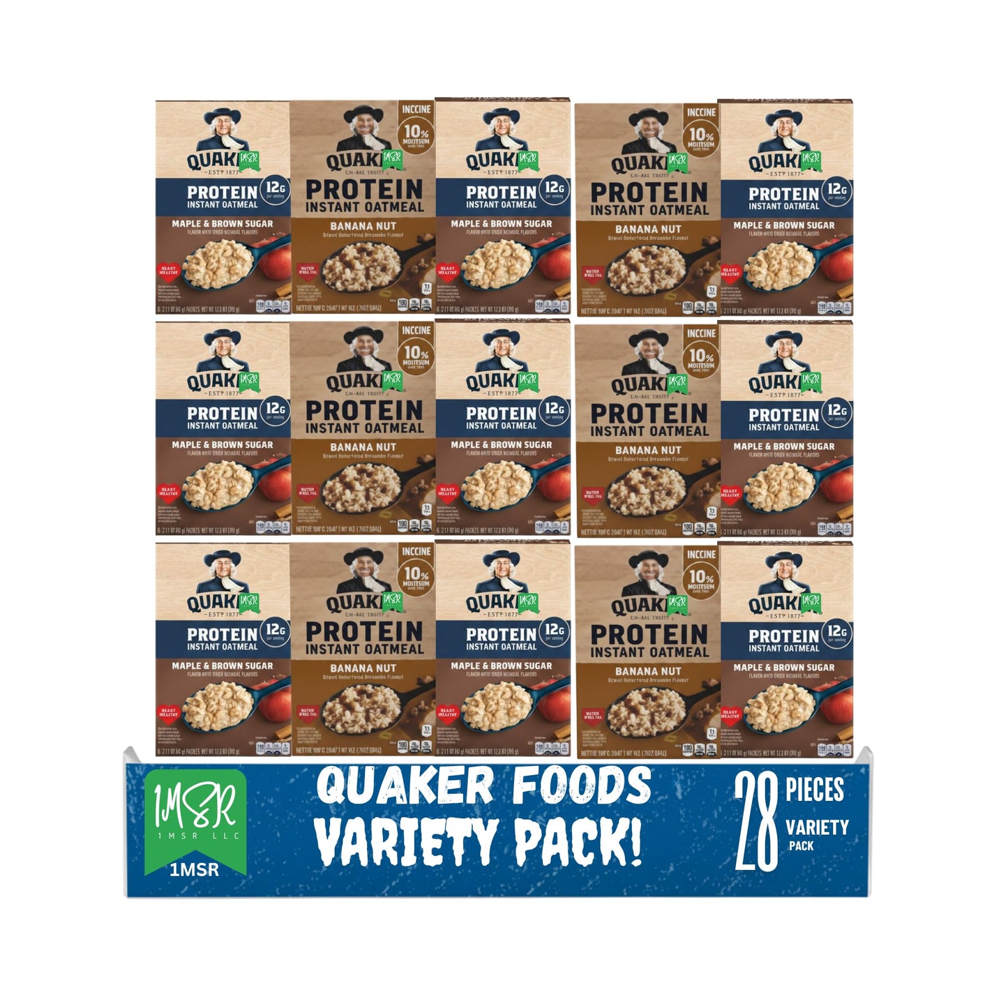 Qu@ker Instant Oatmeal Protein Pack, 20 Count, Assorted Flavors, High Protein Breakfast Oatmeal Cups, Easy Hot Breakfast Cereal, Quick On-the-Go