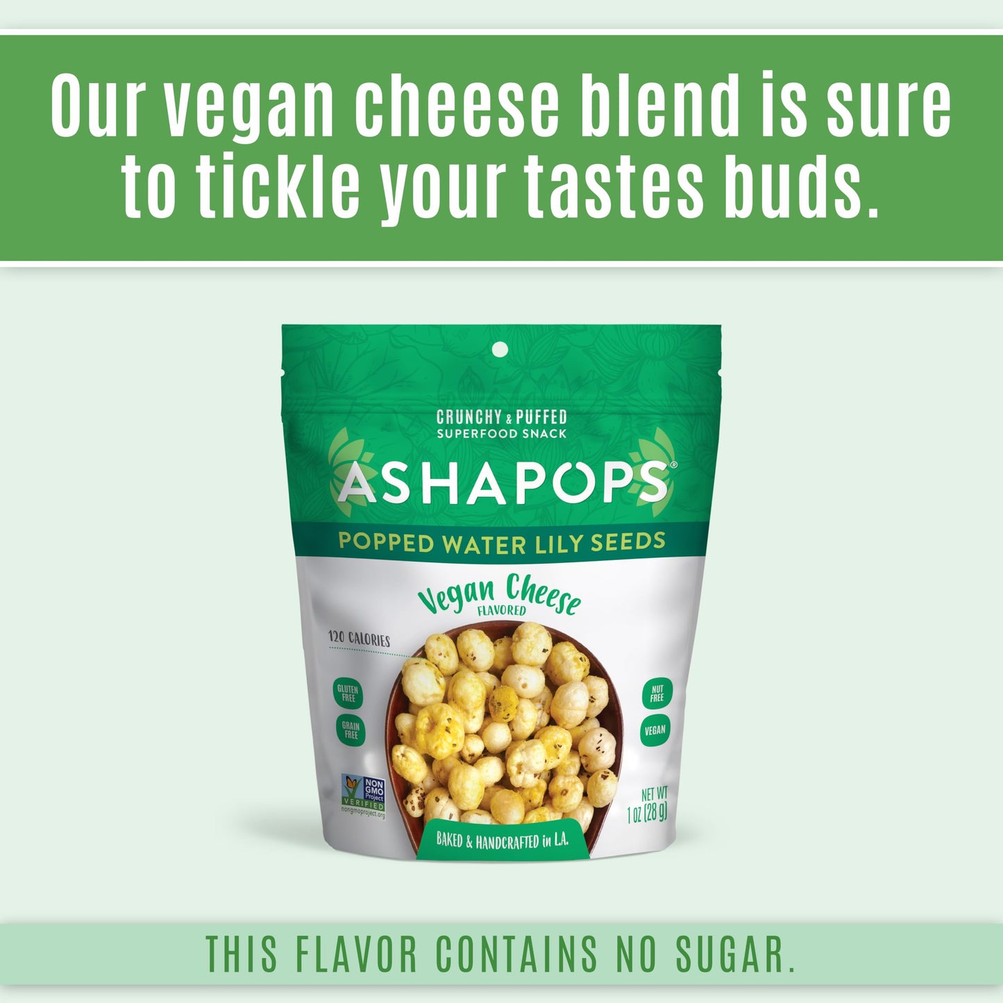 AshaPops Vegan Cheese Flavored Popped Water Lily Seeds, 1 oz (Pack of 6) - Gluten-Free, Vegan, Paleo, Nut-Free, Corn-Free, Soy-Free, Non-GMO