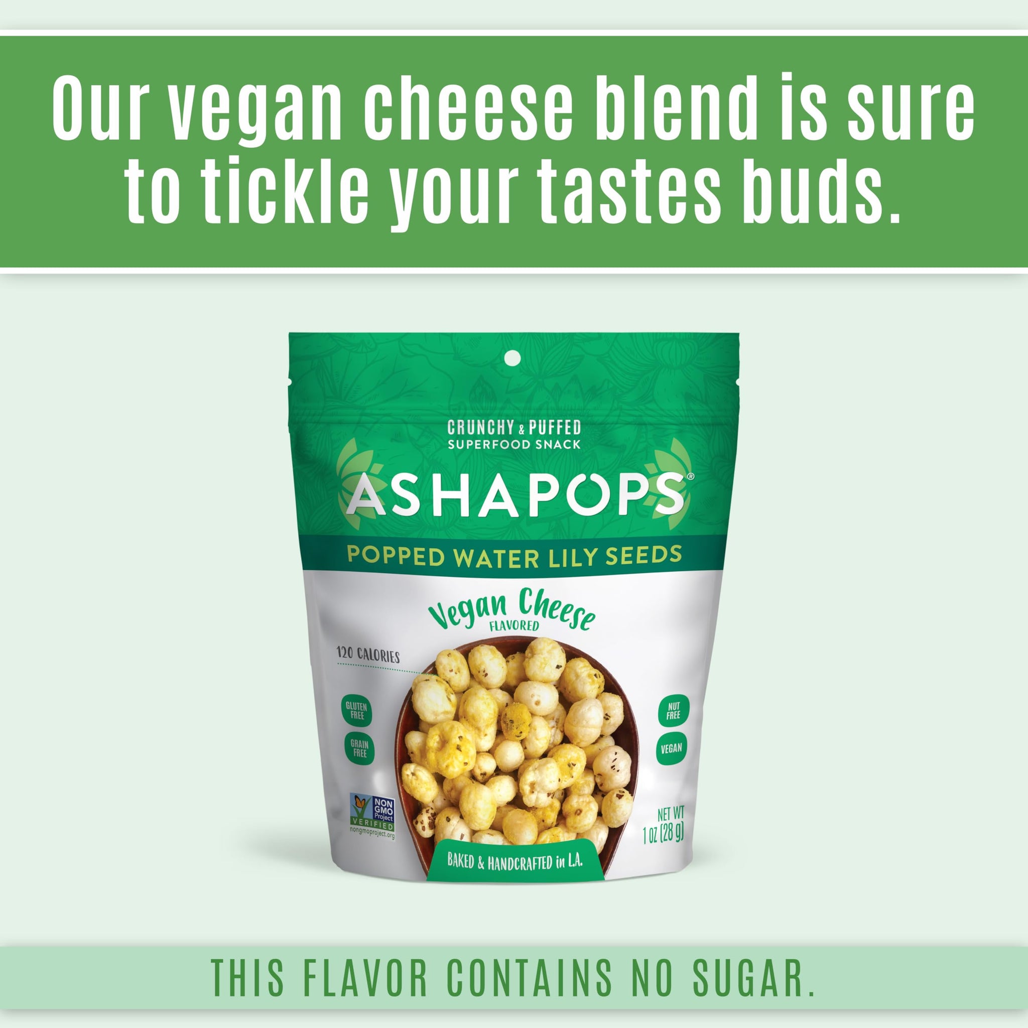 AshaPops Vegan Cheese Flavored Popped Water Lily Seeds, 1 oz (Pack of 6) - Gluten-Free, Vegan, Paleo, Nut-Free, Corn-Free, Soy-Free, Non-GMO
