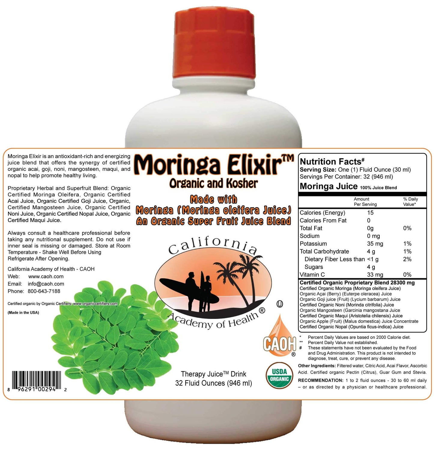 Moringa Elixir a 32 oz Organic Juice Blend from CAOH