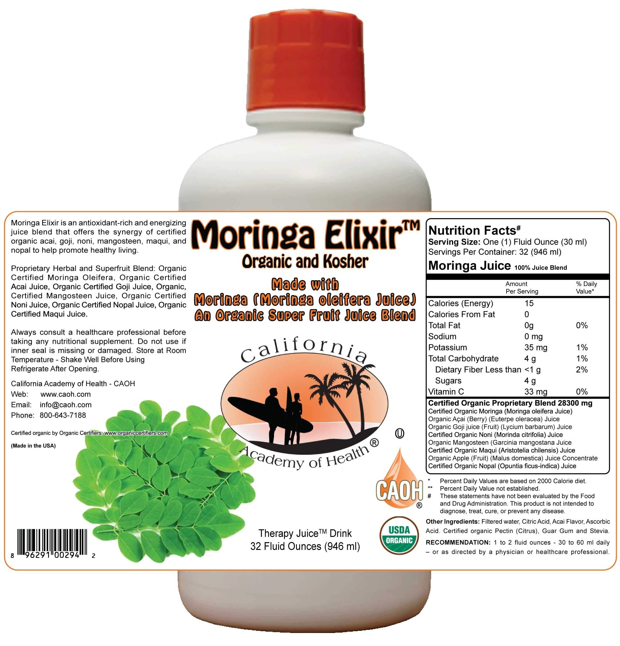 Moringa Elixir a 32 oz Organic Juice Blend from CAOH