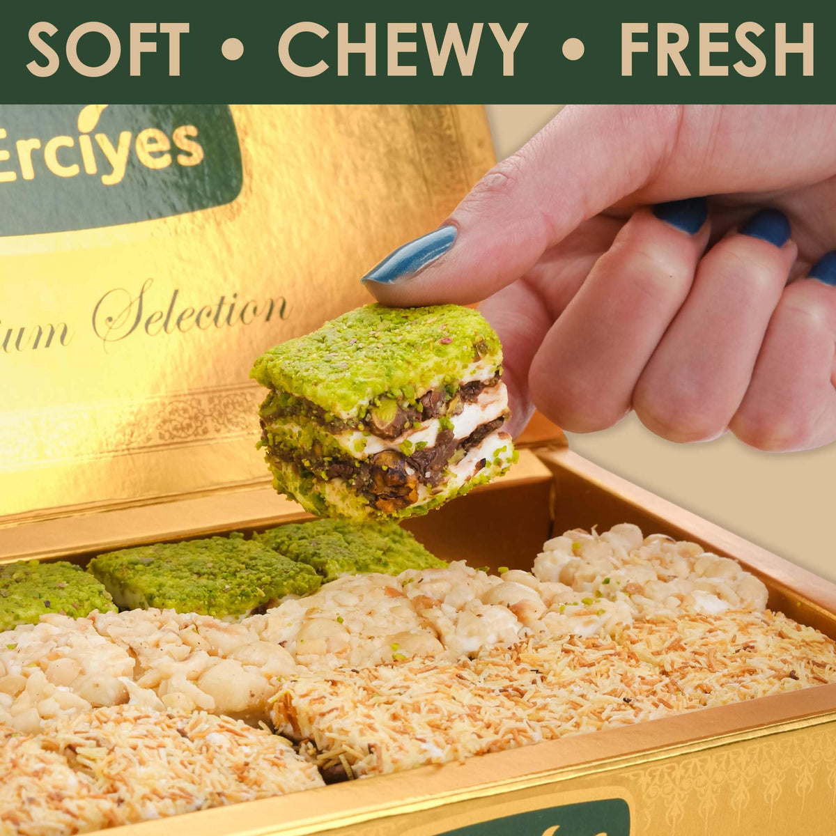 Baklava Style Turkish Delight - Chocolate, Hazelnut Cream & Pistachio Candy, Gourmet Turkish Sweets Box, Lokum Dessert, Dulces Turcos, 17.6 oz (500g)
