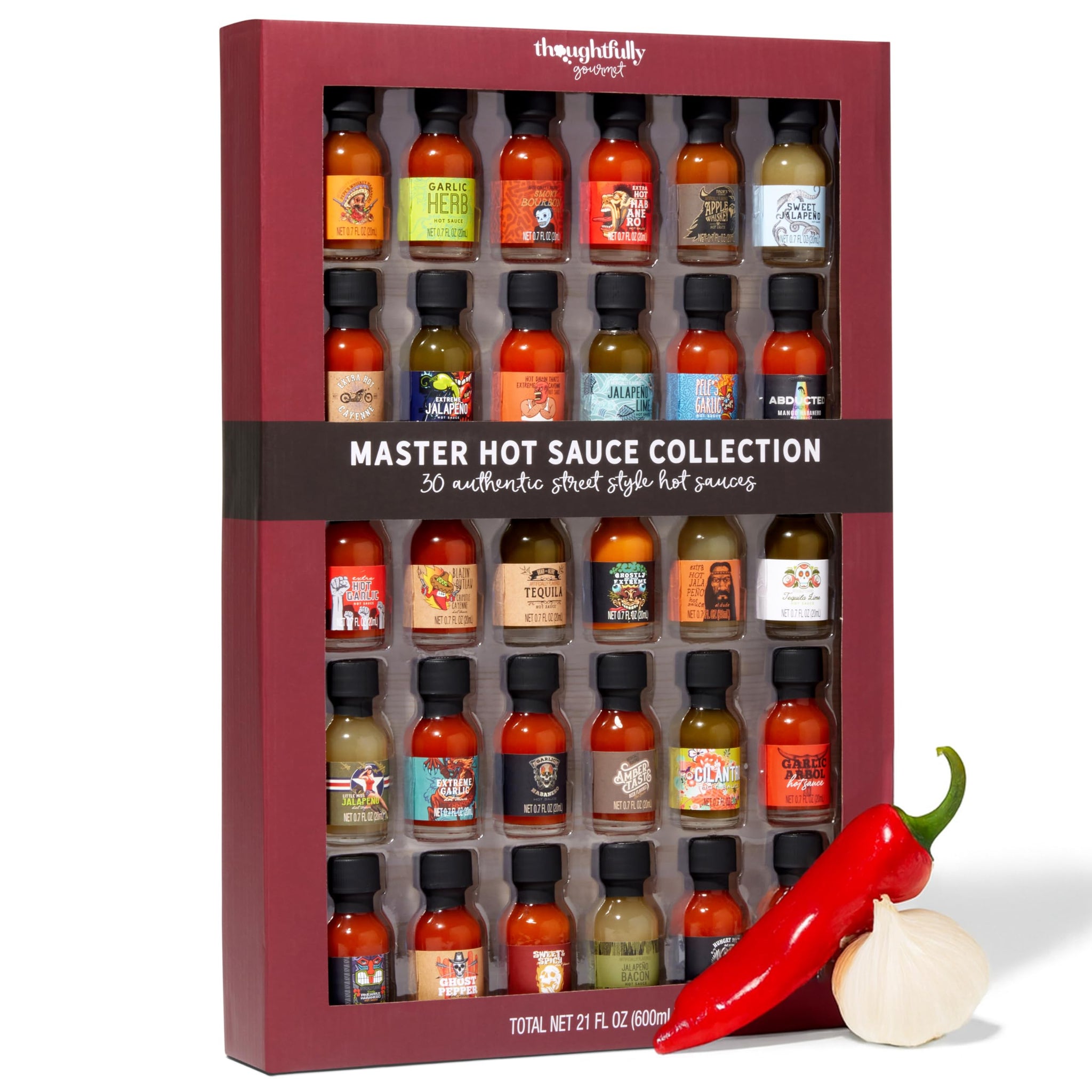 Thoughtfully Gourmet, Master Hot Sauce Collection Sampler Set, Flavors Include Garlic Herb, and More, Hot Sauce Gift, Set of 30
