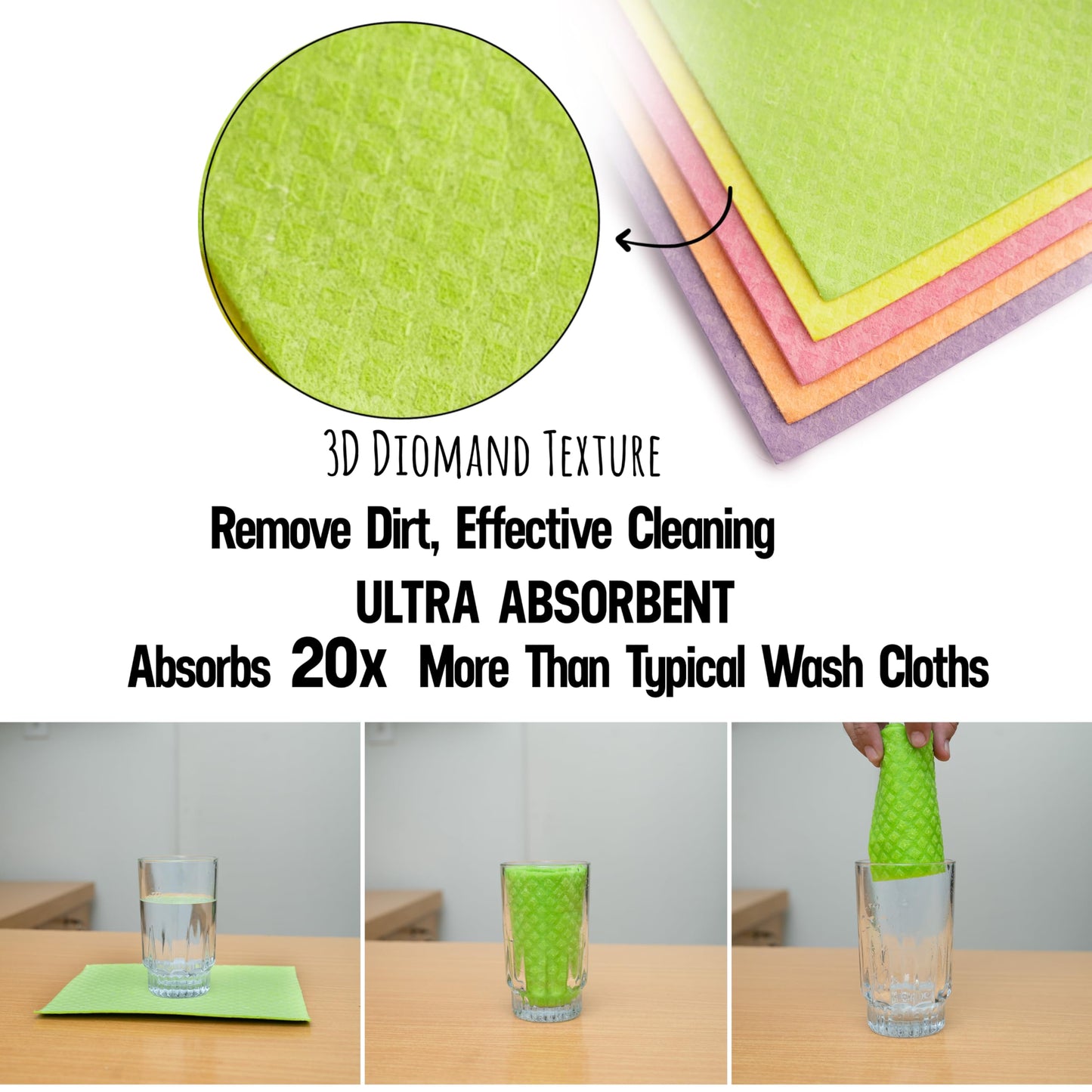 Aquasorb Swedish Dishcloths for Kitchen 10 Pack - Reusable Swedish Dish Cloths That Don't Smell, OEKO-TEX Certified Eco-Friendly Dish Cloths