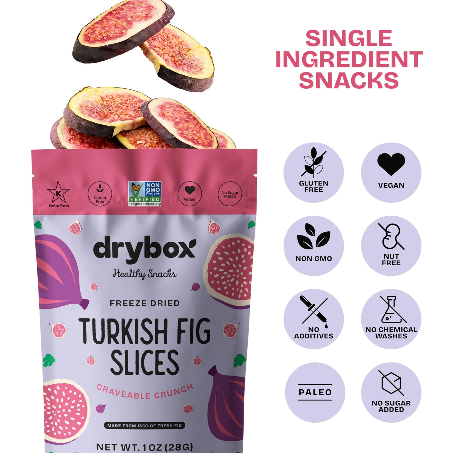 Drybox Freeze Dried Fig Slices | 100% Natural Fruit | Freeze Dried Fig Source | No Sugar & Additives | Healthy Snack & Topping for Beverages or