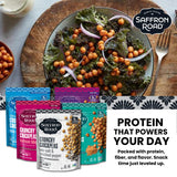 Saffron Road Crunchy Bombay Spice, Korean BBQ, Sea Salt & Cracked Pepper Roasted Chickpeas | High Protein Snacks | Sugar and Gluten-free | Vegan High