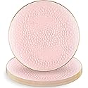 Blue Sky Organic Hammered Pink Gold Rim Plates - 10 Count, 9" | Round Disposable Plastic, Elegant Design for Parties & Events