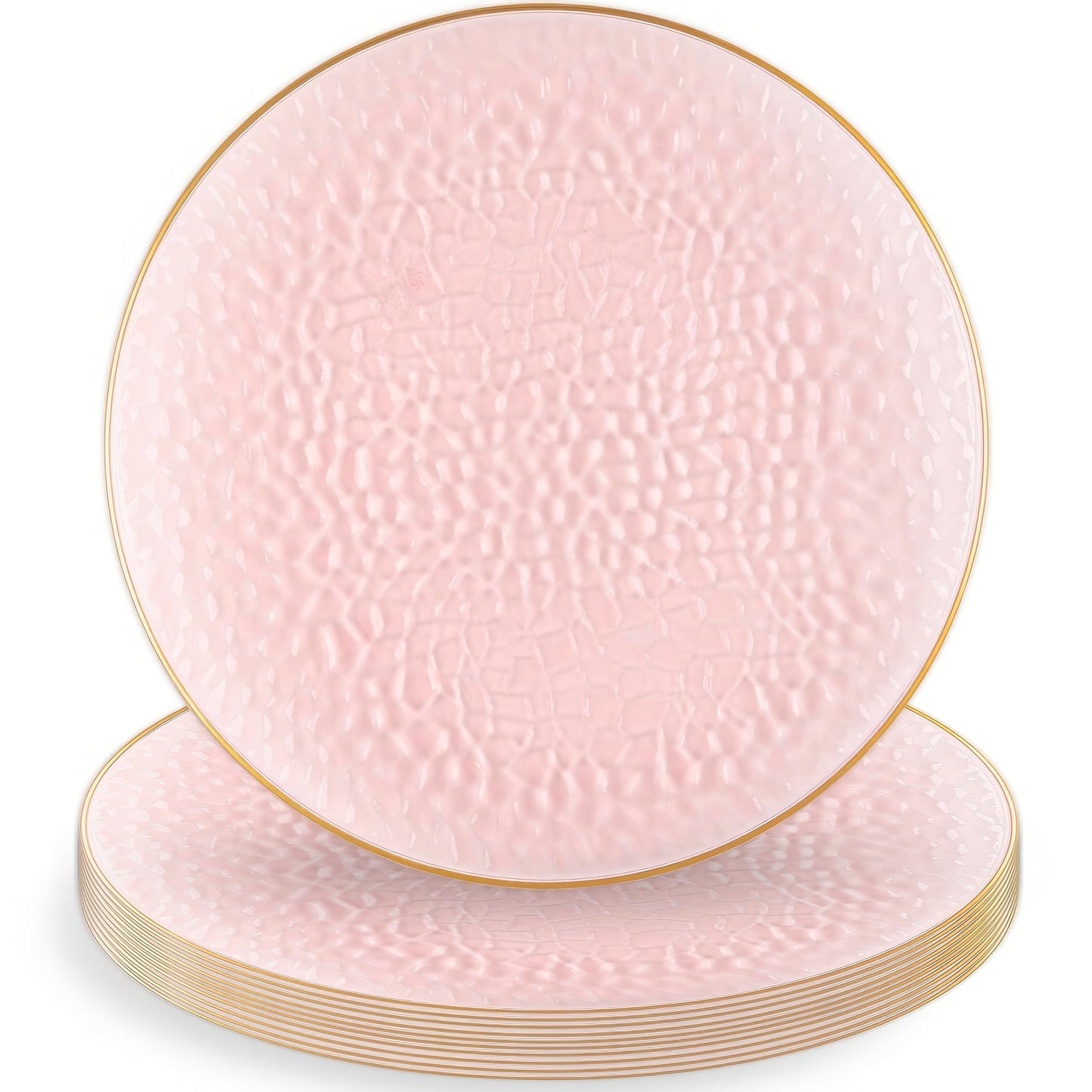 Blue Sky Organic Hammered Pink Gold Rim Plates - 10 Count, 9" | Round Disposable Plastic, Elegant Design for Parties & Events