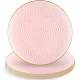 Blue Sky Organic Hammered Pink Gold Rim Plates - 10 Count, 9" | Round Disposable Plastic, Elegant Design for Parties & Events