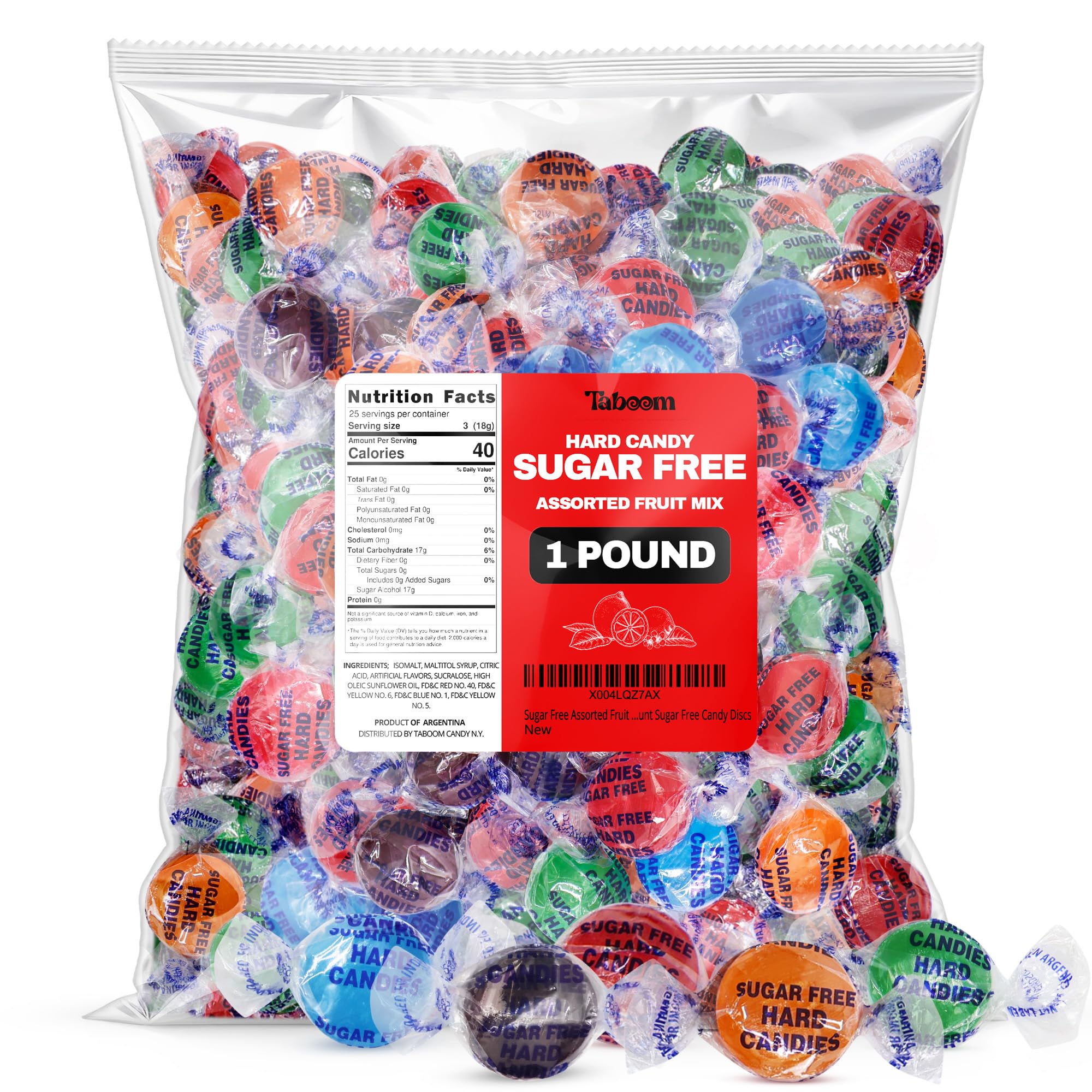 Sugar Free Hard Candy Assortment - 1 Pound Approx. 75 Individually Wrapped Fruity Flavored Holiday Sugar-Free Candy Discs Variety Bag For Snacks