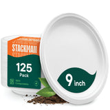 100% Compostable Paper Plates, Heavy Duty Disposable Plates [125-Pack] 9 Inch Plates - Eco-Friendly, Biodegradable Sugarcane Bagasse, Natural White 9"