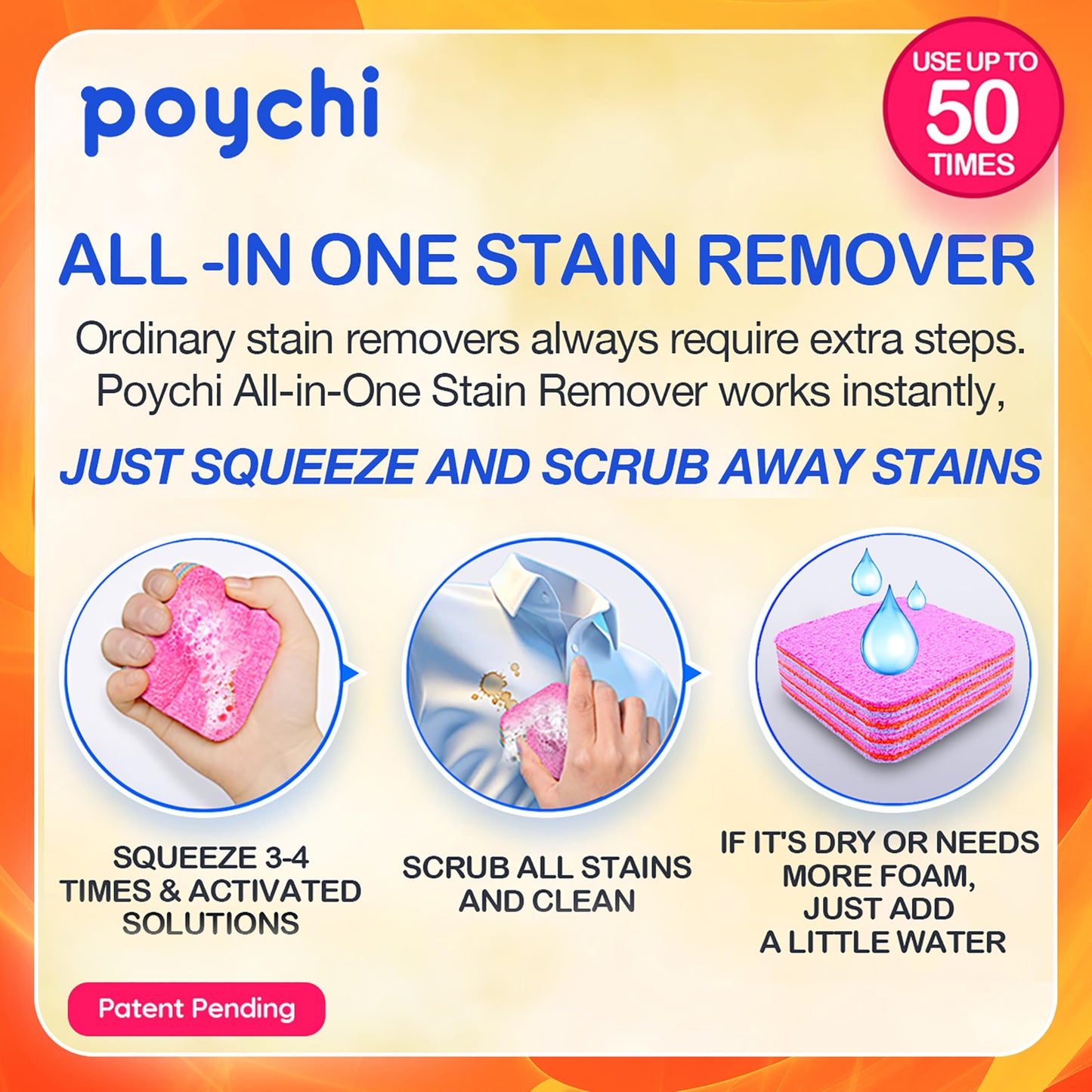 Magical Fiber Stain Remover- Use as Spot Remover- No Dry Cleaning Food, Grease, Coffee Off Laundry, Tea, Fabric, Pet Stains, Stain Remover Sponge